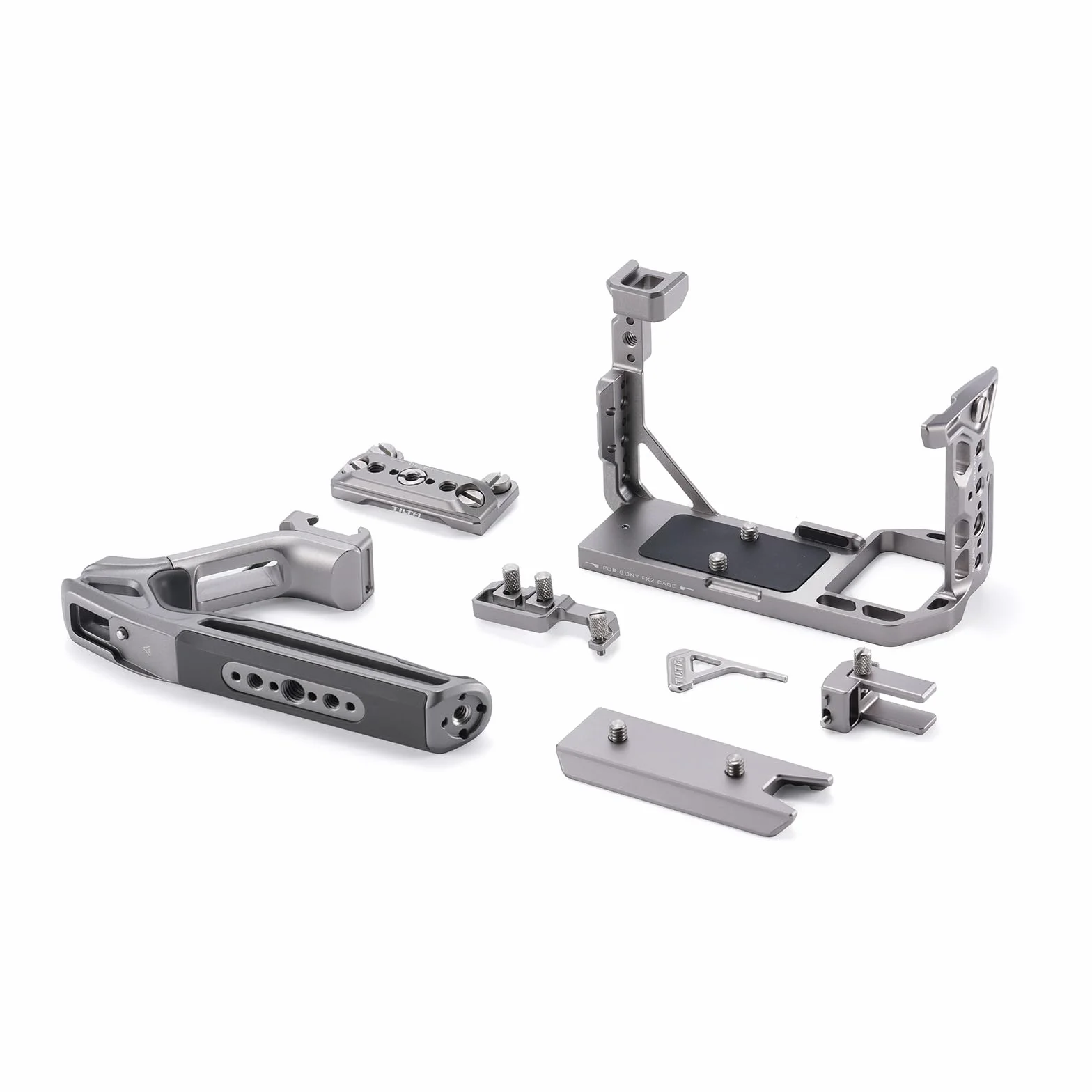 Tilta FX2 Cage, gabbia completa per fotocamera compatibile con il kit base Sony FX2 con impugnatura superiore Xeno, guida NATO, filettature 1/4“-20 e 3/8”-16 - Grigio titanio TA-T88-B-TG