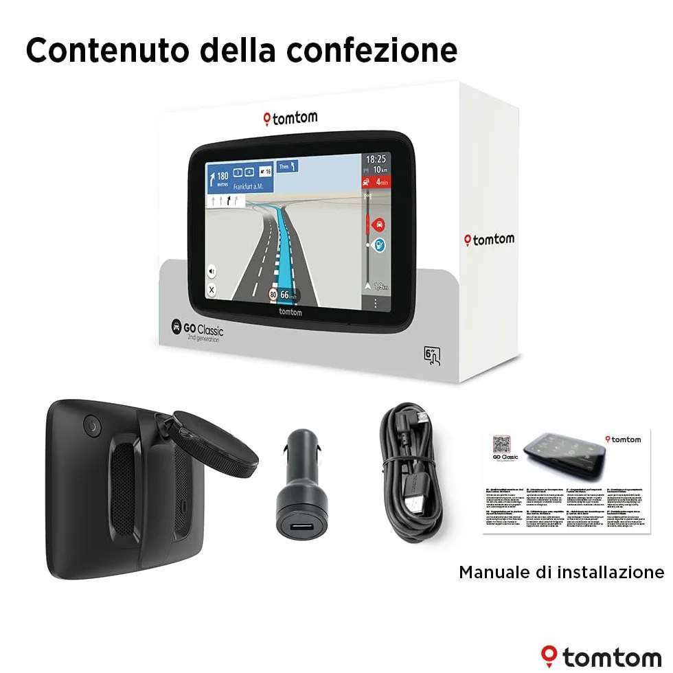 TomTom Navigatore per Auto GO Classic 2a gen. (6", Informazioni sul traffico e Avvisi autovelox, Aggiornamenti Mappe Europa, Aggiornamenti tramite Wi-Fi, Indicatore di corsia in movimento)