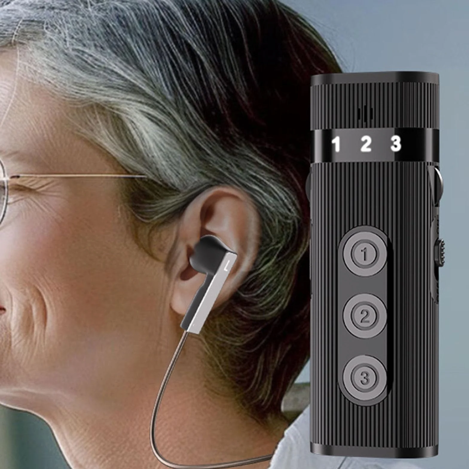Sxhlseller Amplificatore Audio per Anziani con Cuffie Cablate, Controllo Volume, Cancellazione Rumore, Ricaricabile (NERO)