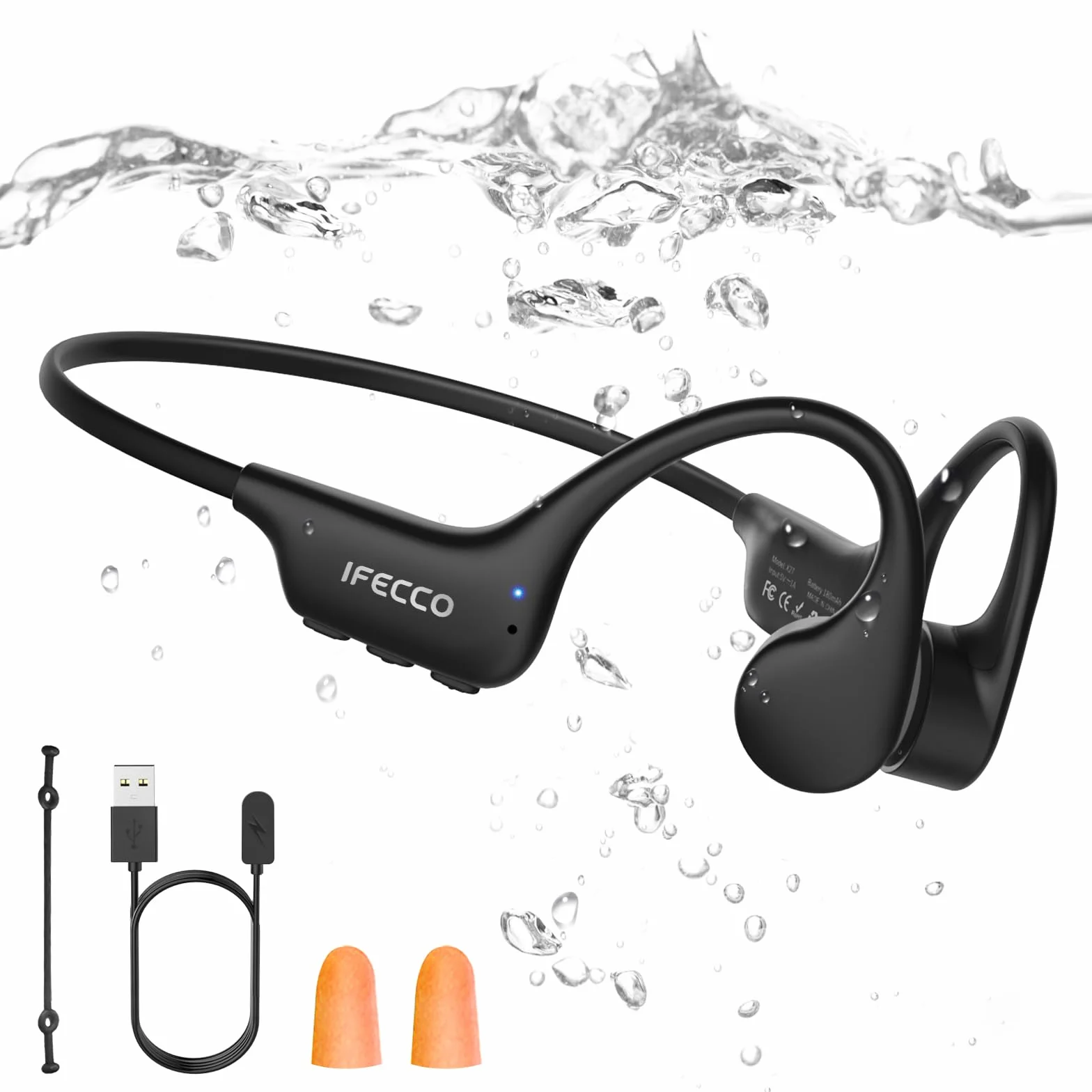 IFECCO Cuffie Conduzione Ossea Nuoto - IP68 Impermeabili Auricolari Subacquee per Piscina Bluetooth 6.0 con Lettore MP3 da 8G,Wireless Auricolari per Nuoto Ciclismo Corsa