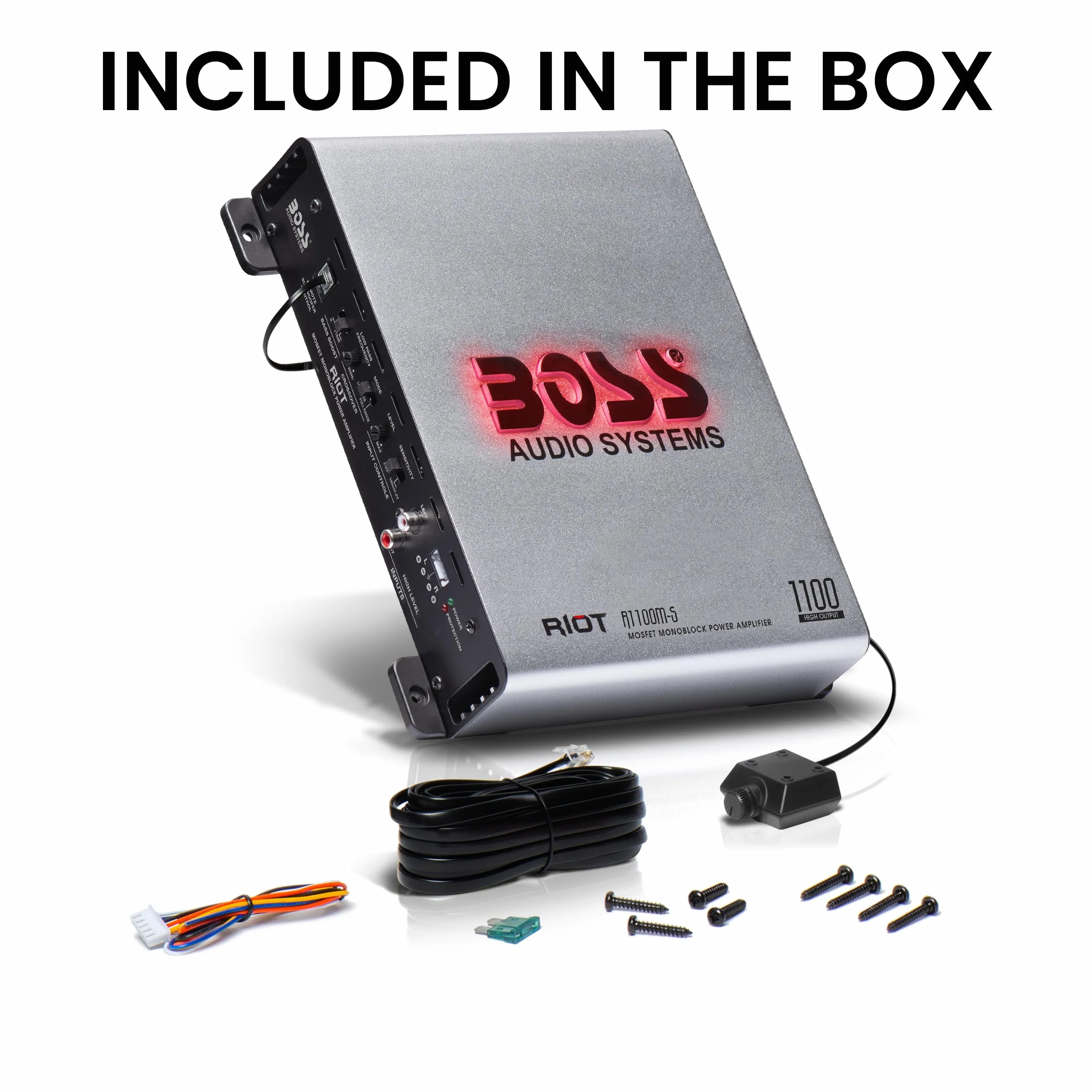 BOSS Audio Systems R1100M-S Riot Series Car Audio Subwoofer Amplificatore - 1100 High Output, Monoblocco, Classe A/B, 2/4 Ohm stabile, Ingressi basso/Alto livello, Crossover passa-basso, Mosfet,