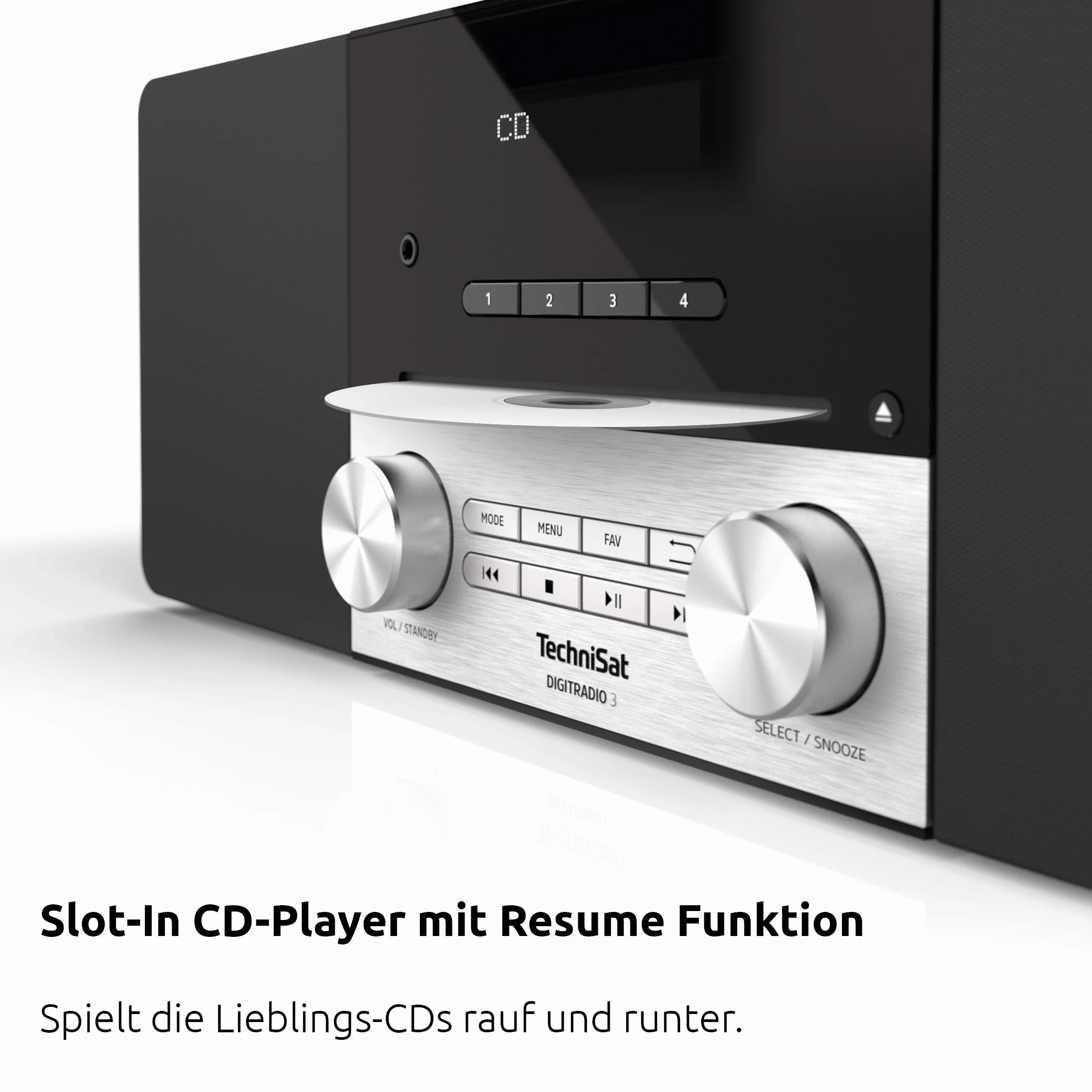 TechniSat DIGITRADIO 3 - Radio Stereo DAB, Impianto compatto (DAB+, VHF, Lettore CD, Bluetooth, USB, Ingresso per cuffie, Ingresso AUX, Radiosveglia, Display OLED, 20 Watt RMS), Nero