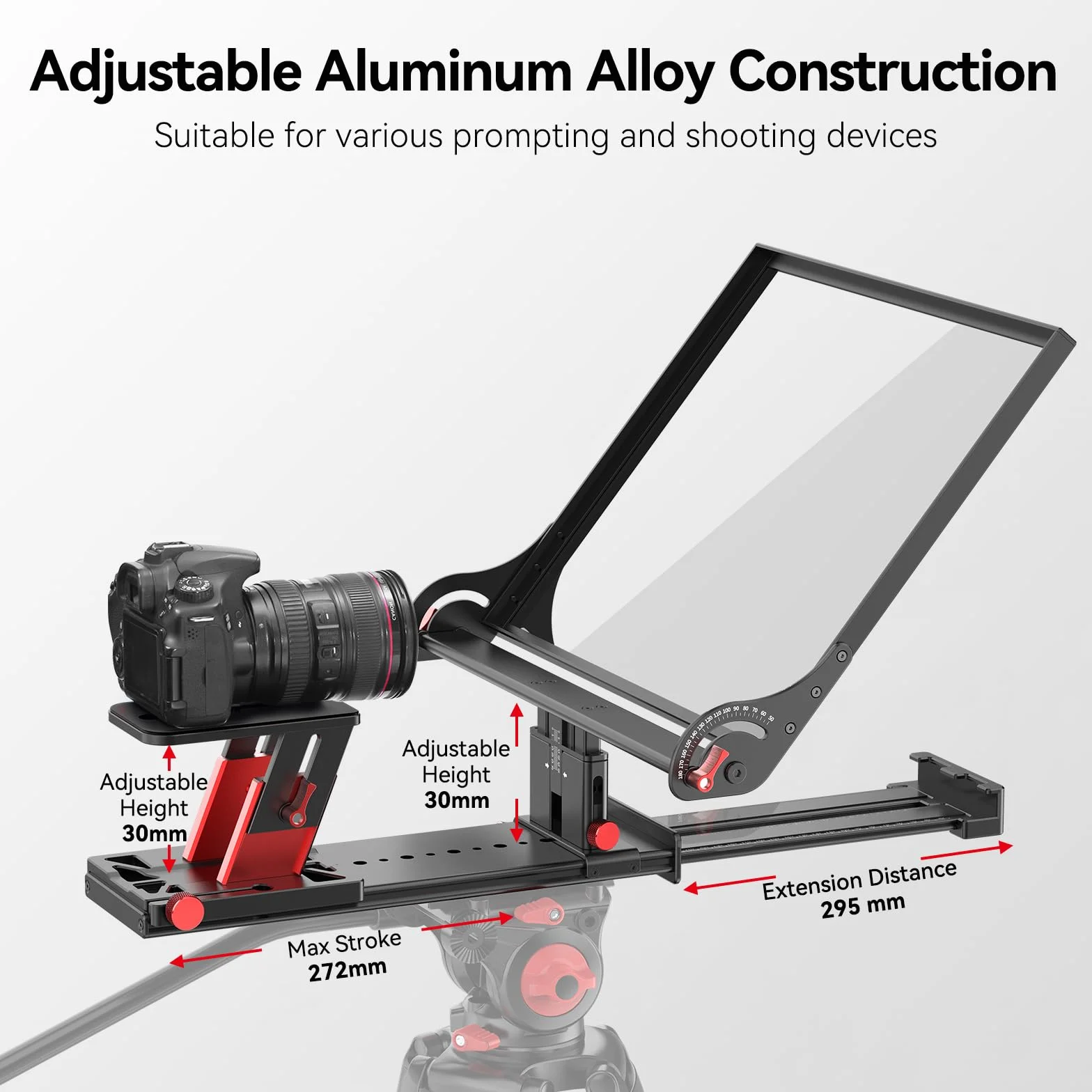 Desview Prompter P17 Teleprompter in lega di alluminio con custodia per il trasporto, compatibile con fotocamere DSLR, videocamere, smartphone e tablet per la registrazione video