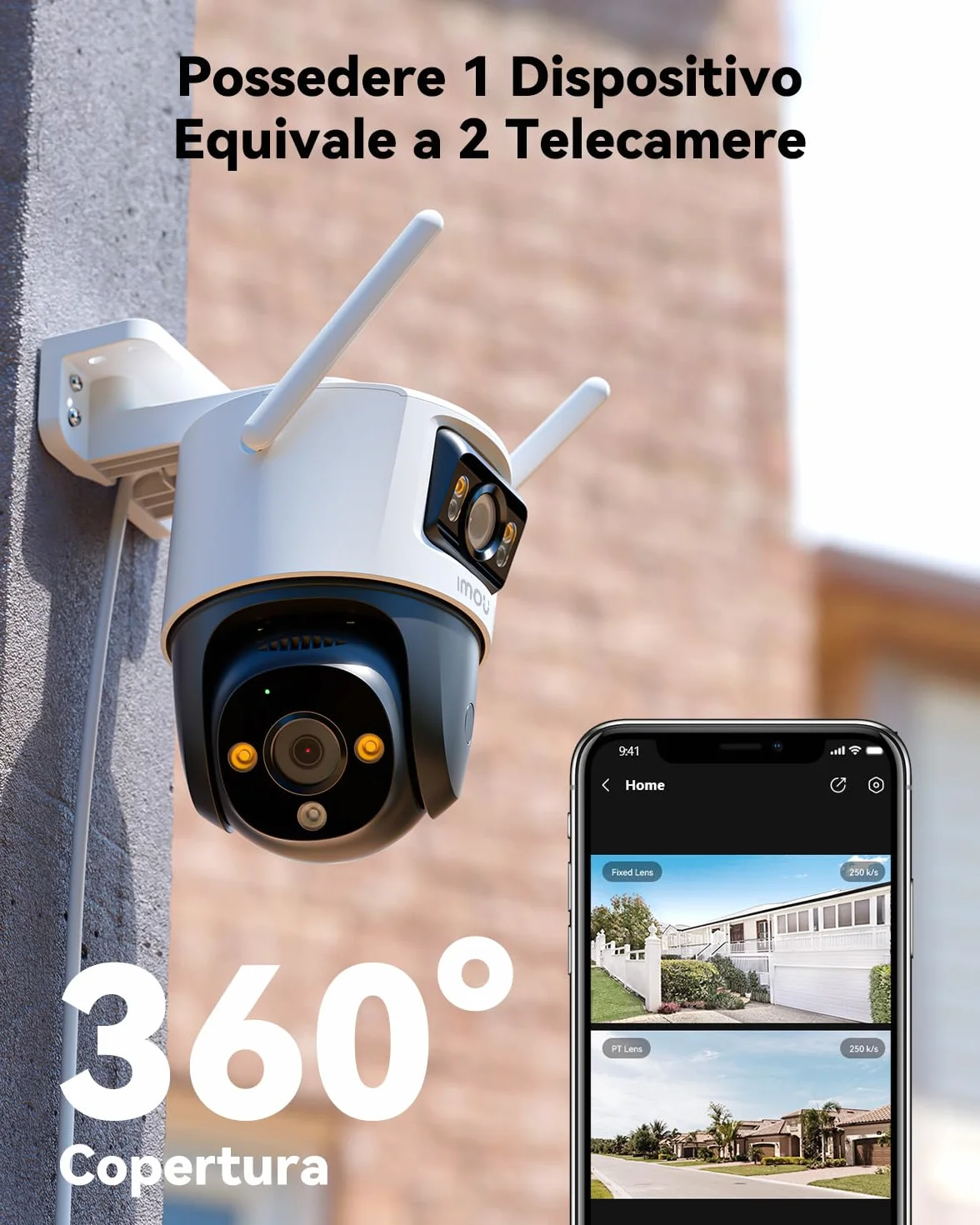Imou 4K (3MP+5MP) Telecamera Wi-Fi Esterno Doppio Obbiettivo, 360°PTZ Videocamera Sorveglianza Esterno con Visione Notturna a Colori, Rilevamento Umano/Veicoli, IP66, Tracciamento Intelligente, 2,4ghz