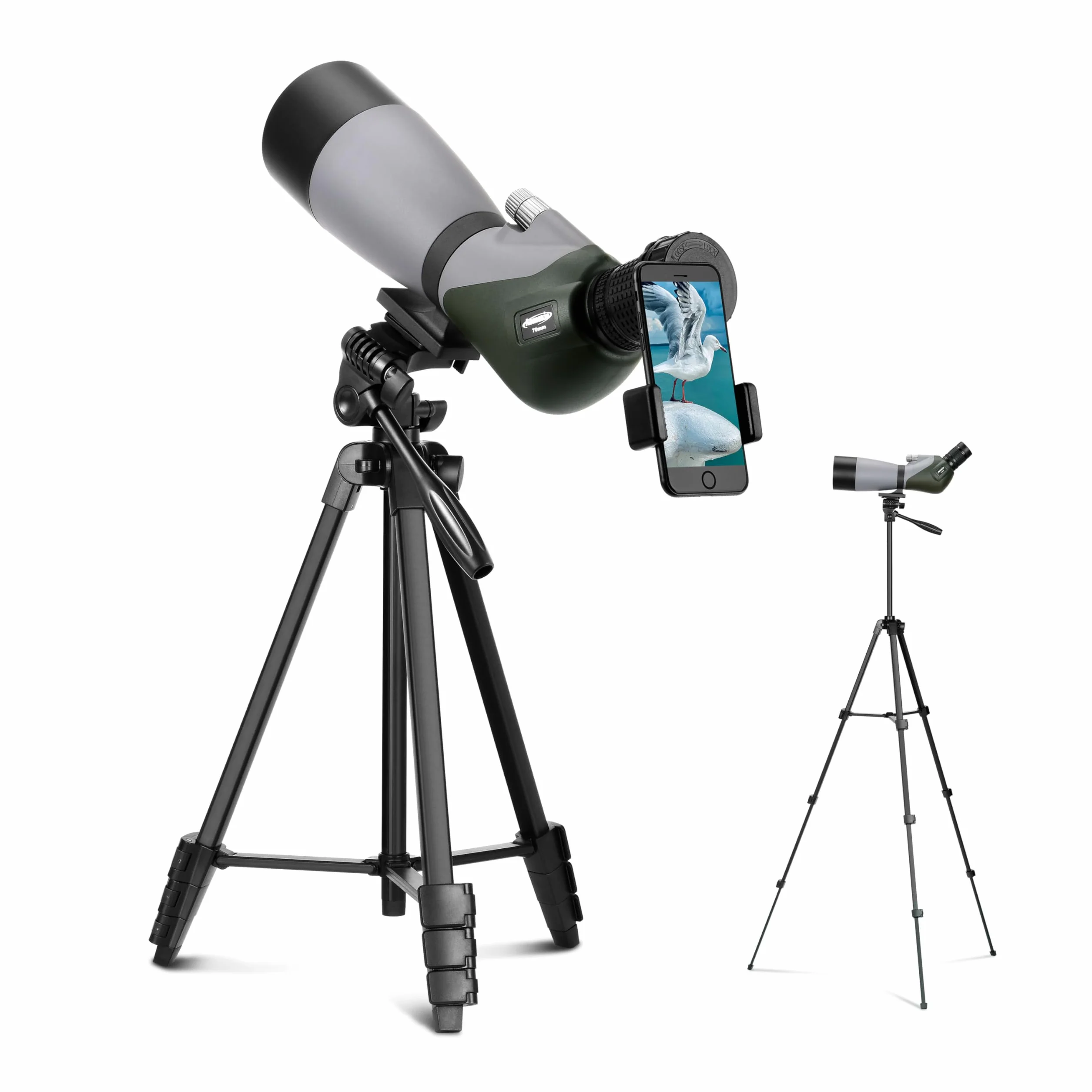 Aomekie 20-60x70 Cannocchiale Spotting Scope Zoom con Treppiede Regolabile Leggero e Adattatore per Telefono. Telescopio Terrestre Portatile Ideale per Osservazione Fauna Selvatica e Tiro al Bianco