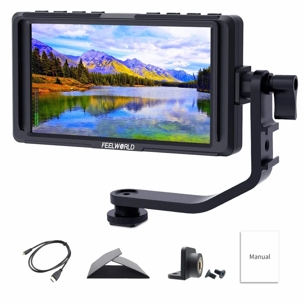 Feelworld F5 5 Pollici On Camera Field Monitor DSLR Small Full HD 1920x1080 IPS Video Peaking Focus Assist con 4K HDMI 8.4V DC Input Output Includono Tilt Arm