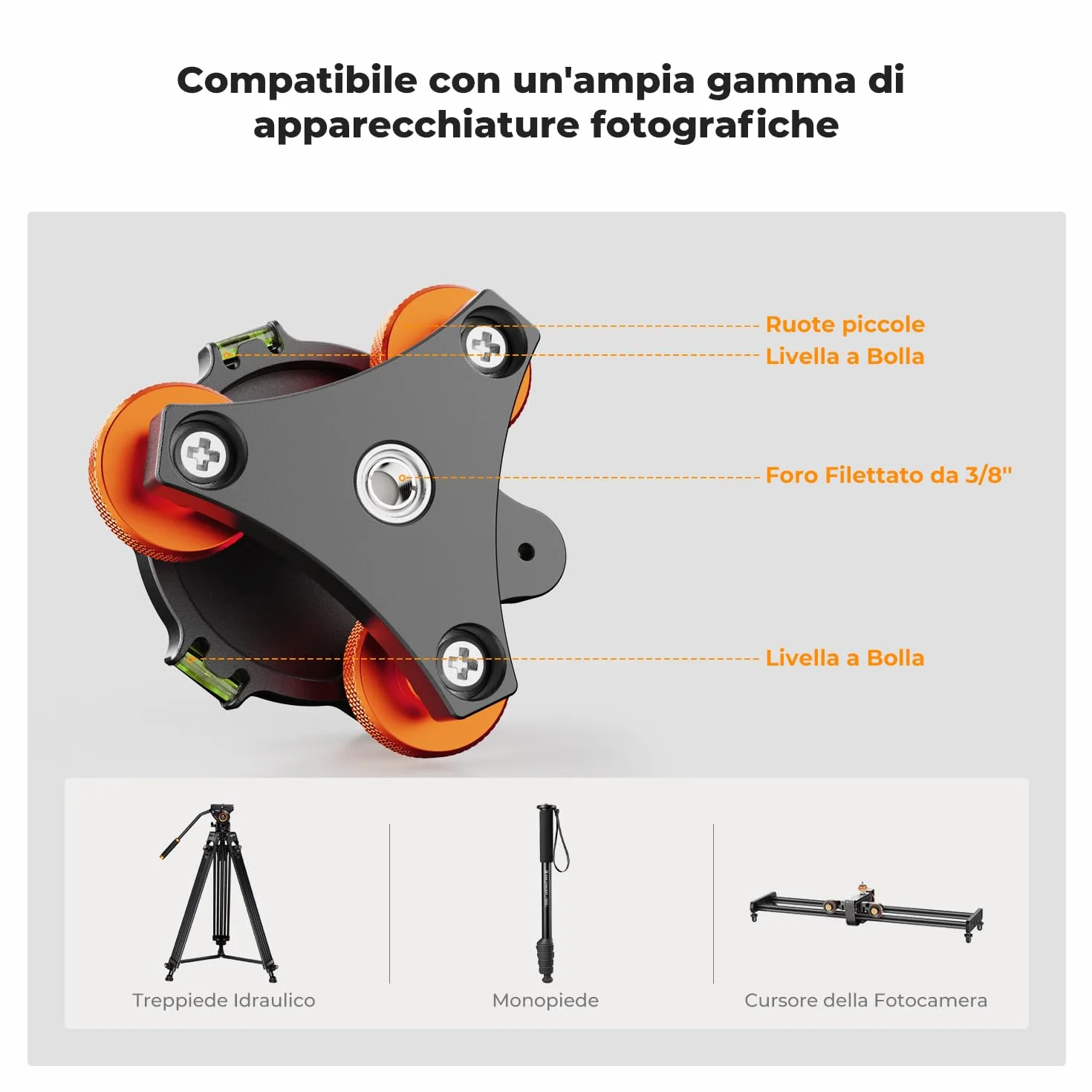 K&F Concept Base di Livellamento per Treppiede Fotocamera, Base in Alluminio con Vite da 3/8" e Adattatore a Vite da 1/4" a 3/8", Regolazione Precisa dell'angolo di ±5° per Fotografia Panoramica Micro