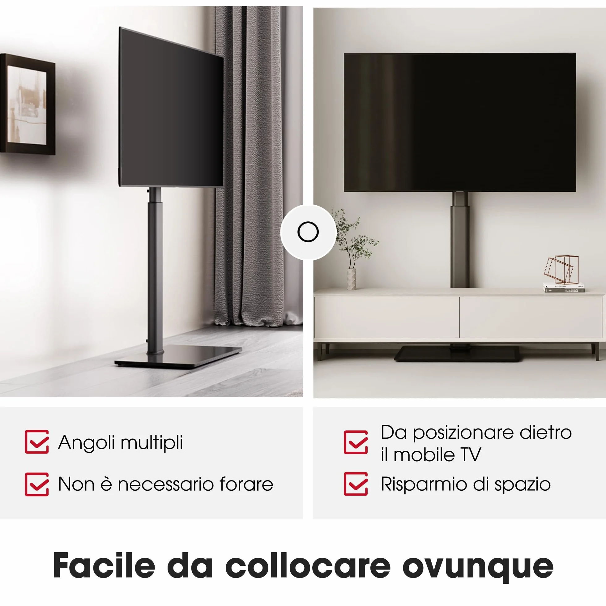 AOKCOS Supporto TV da Pavimento Girevole per 42-85 Pollici, inclinabile & Girevole & Altezza Regolazione Mobile Porta TV da Terra, Universale Max VESA 600x400mm 50kg