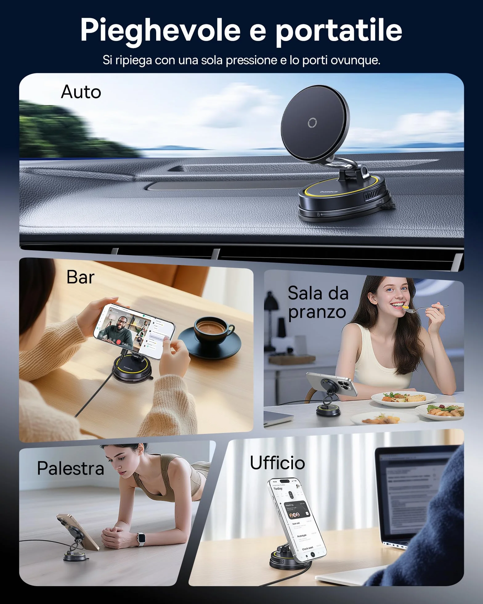 Baseus VC2 Flex Pro 15W Caricatore Wireless Auto Magsafe, Caricabatterie Wireless Magnetico, Supporto Telefono Auto Carica Rapida per iPhone 17 16 15 14 13 Pro Max