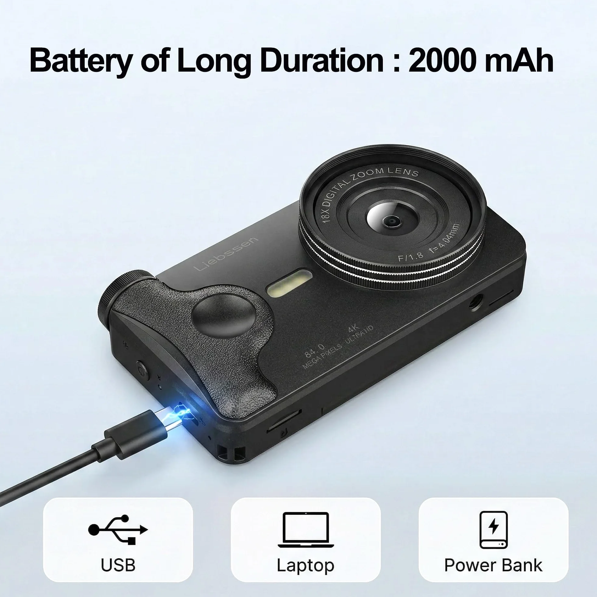 Fotocamera Digitale 4K 64MP Autofocus Ribaltabile 3,0" 180° Ricaricabile Portatile per Foto&Vlog, Time Lapse, Slow Motion&20 Filtri 2000mAh 32GB, per Creator Social, Bambini e Principianti (Nero)