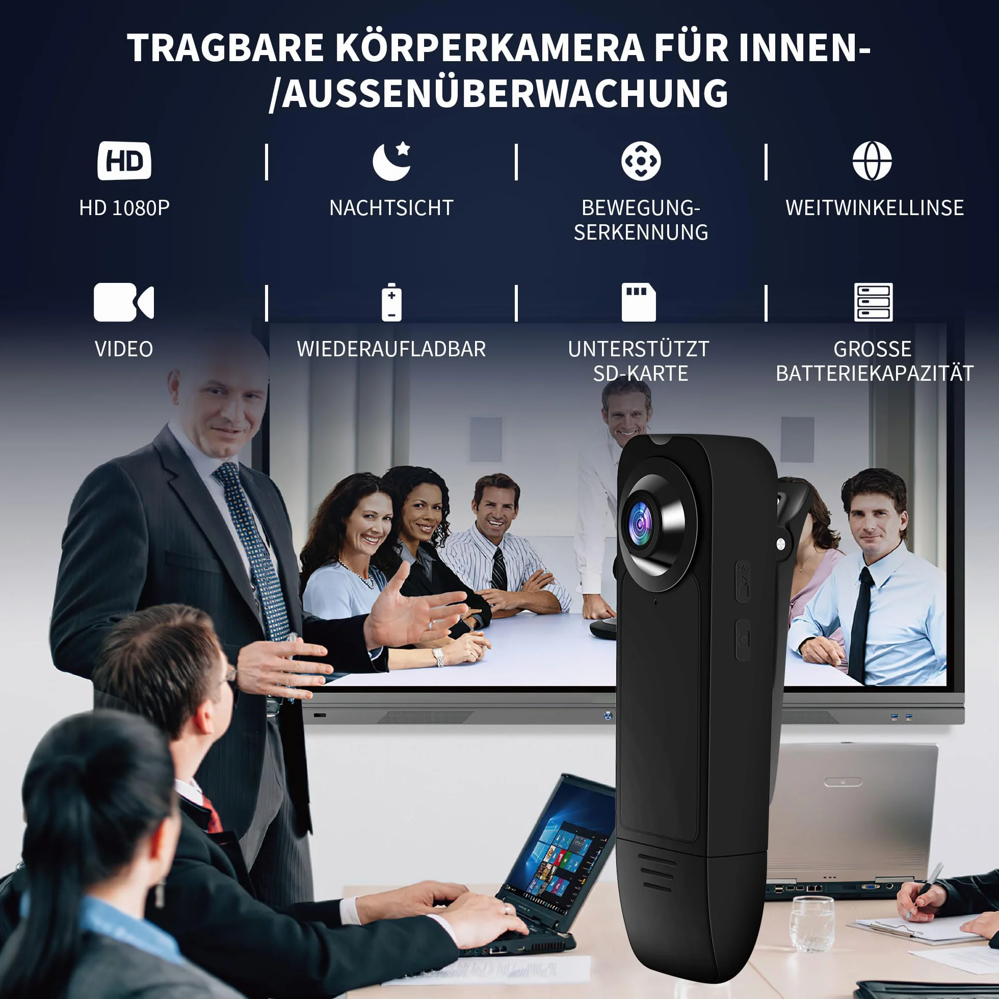 Telecamera Spia, 1080P HD Body Cam con Audio e Video, Bodycam Polizia Professionale Con 32G, Rilevamento del Movimento, Mini Telecamera Dash Cam Videocamera, Fotocamera per Conferenze Viaggio