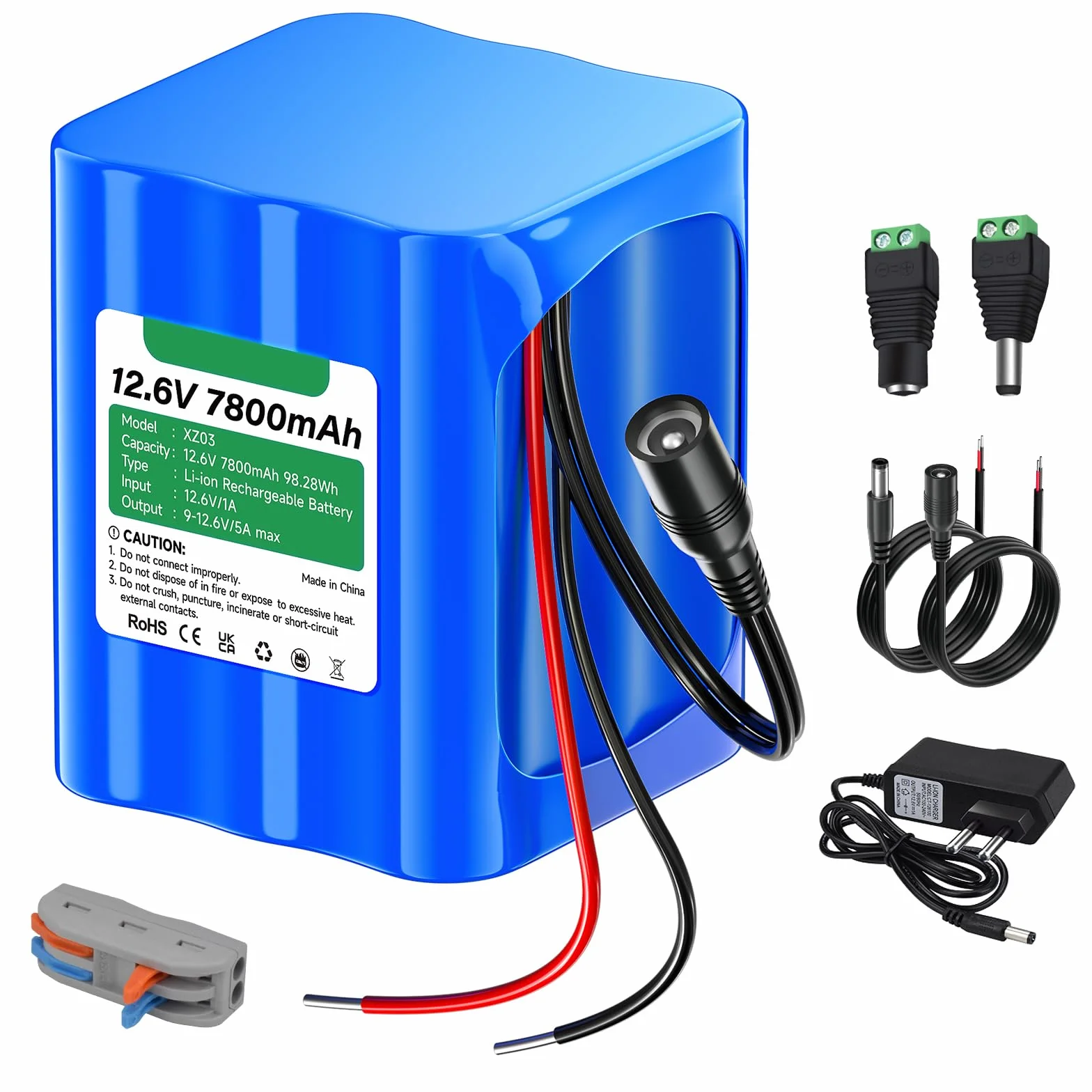 CITYORK 7800mAh 12,6V Batteria agli ioni di litio ricaricabile per Lampioni solari da esterno, telecamere CCTV, videocamere, lettori MP3, strisce LED e altro ancora