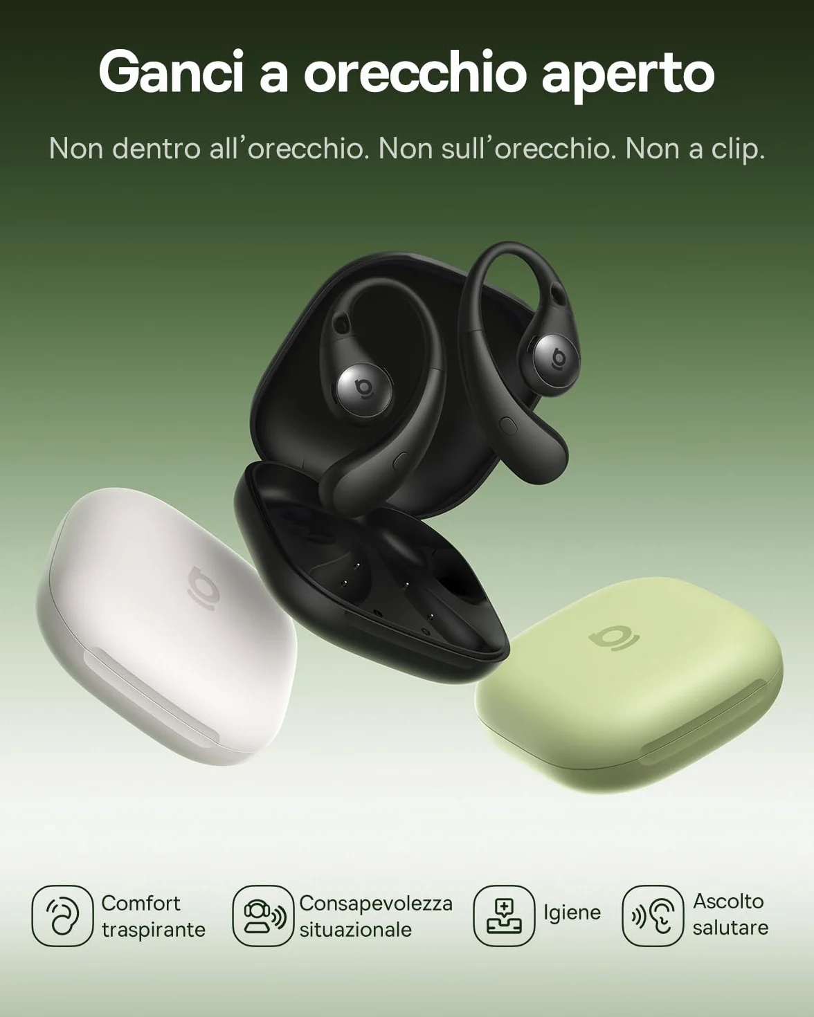Baseus Eli Sport2 Open Ear Cuffie, Cuffie Sportive Open Ear con Curva di Comfort a S, 45H di Autonomia, SuperBass 2.0, IPX7, Bluetooth 6.0, Chiamate Chiare con 4 Microfoni AI