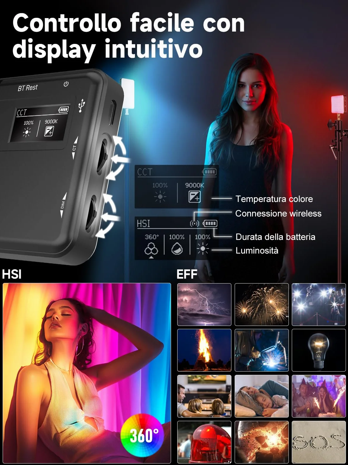Luce Led Fotografia, Rollei Lumis Compact RGB Faretto Video Fotografiche Portatile 125g 98 CRI/TLCI con 13 Effetti e Batteria Ricaricabile per Macchina Fotografica, Faretto-Luce-Fotografia-LED-Video