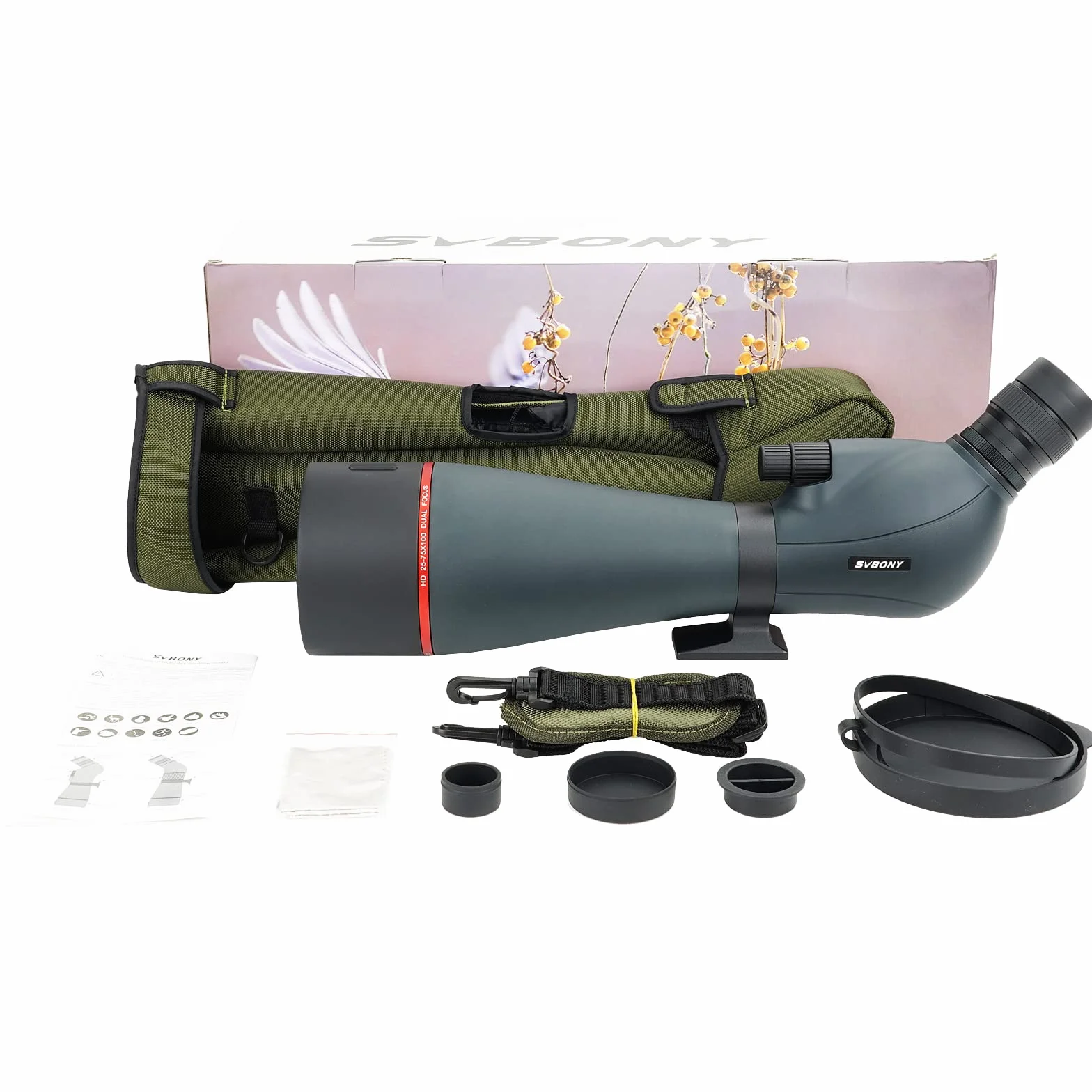 Svbony SV406 Spotting Scope 25-75x100, Prisma con Rivestimento Porro FMC a Doppia Messa a Fuoco, Cannocchiali Angolati Impermeabili HD per Astronomia Luna Birdwatching Scenario della Fauna Selvatica