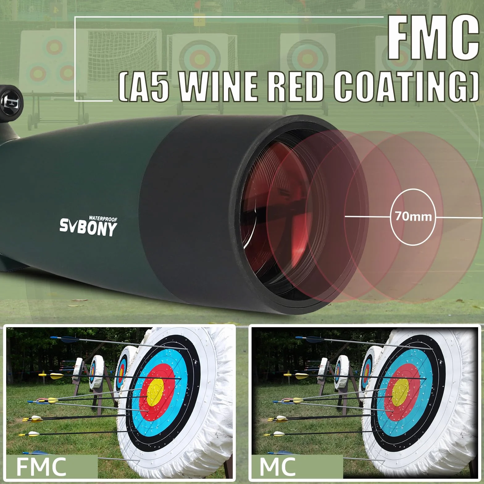 Svbony SV28PLUS Cannocchiale, con Treppiede, 25-75x70mm HD BAK4, A5 Rosso Vino FMC Impermeabile,Cannocchiale Terrestre con Adattatore Telefono Borsa, per Tiro a Segno Tiro, con l'arco Birdwatching