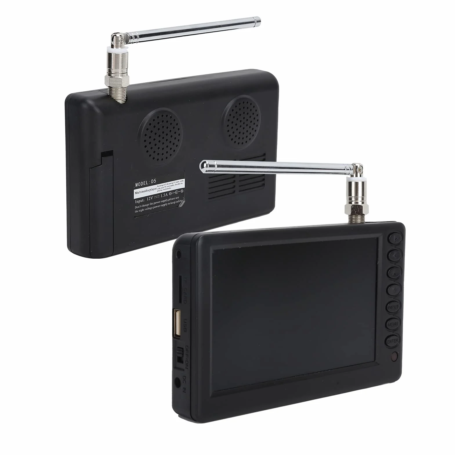 TV Portatile da 5 Pollici ATSC HD TFT LED Mini TV Digitale 1080P con Telecomando e Batteria 1500 mAh per Auto