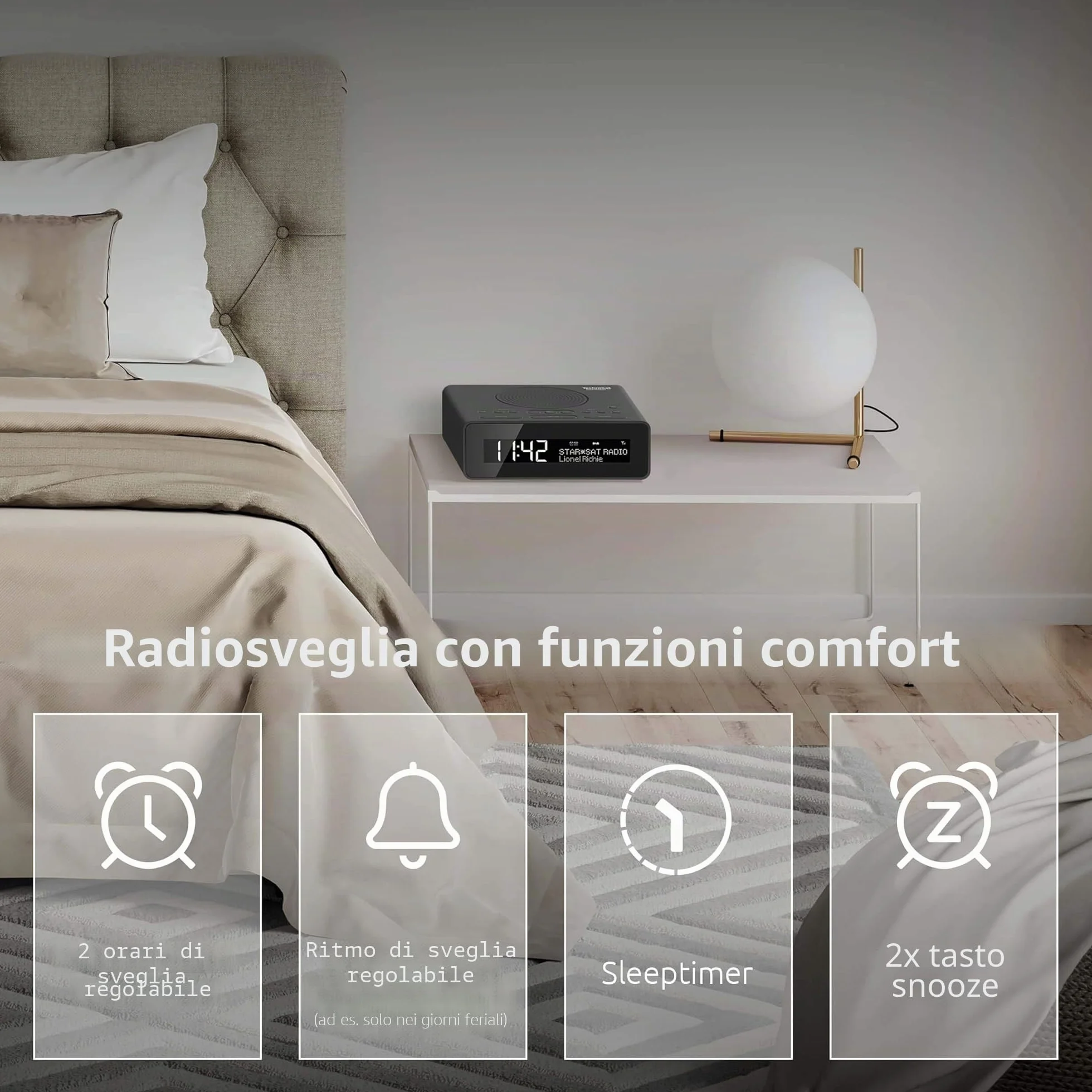 TechniSat DIGITRADIO 51 - Radiosveglia DAB+ (DAB, FM, Due orari di sveglia, Funzione posponi, Timer di spegnimento, Display dimmerabile, Ingresso per cuffie), Nero