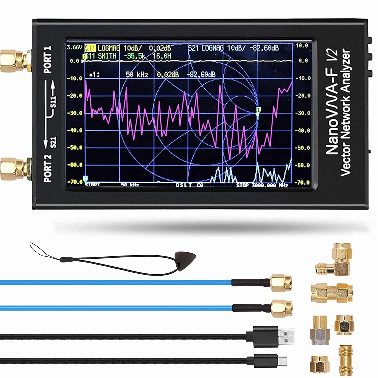 3GHz Nanovna V2 Vector Netwerk Analyzer SAA2, 4.3 pollici Nanovna-F V2 Analizzatore Antenne guscio metallico Display digitale LCD Touching Big Screen Onde corte MF HF VHF UHF Onda stazionaria