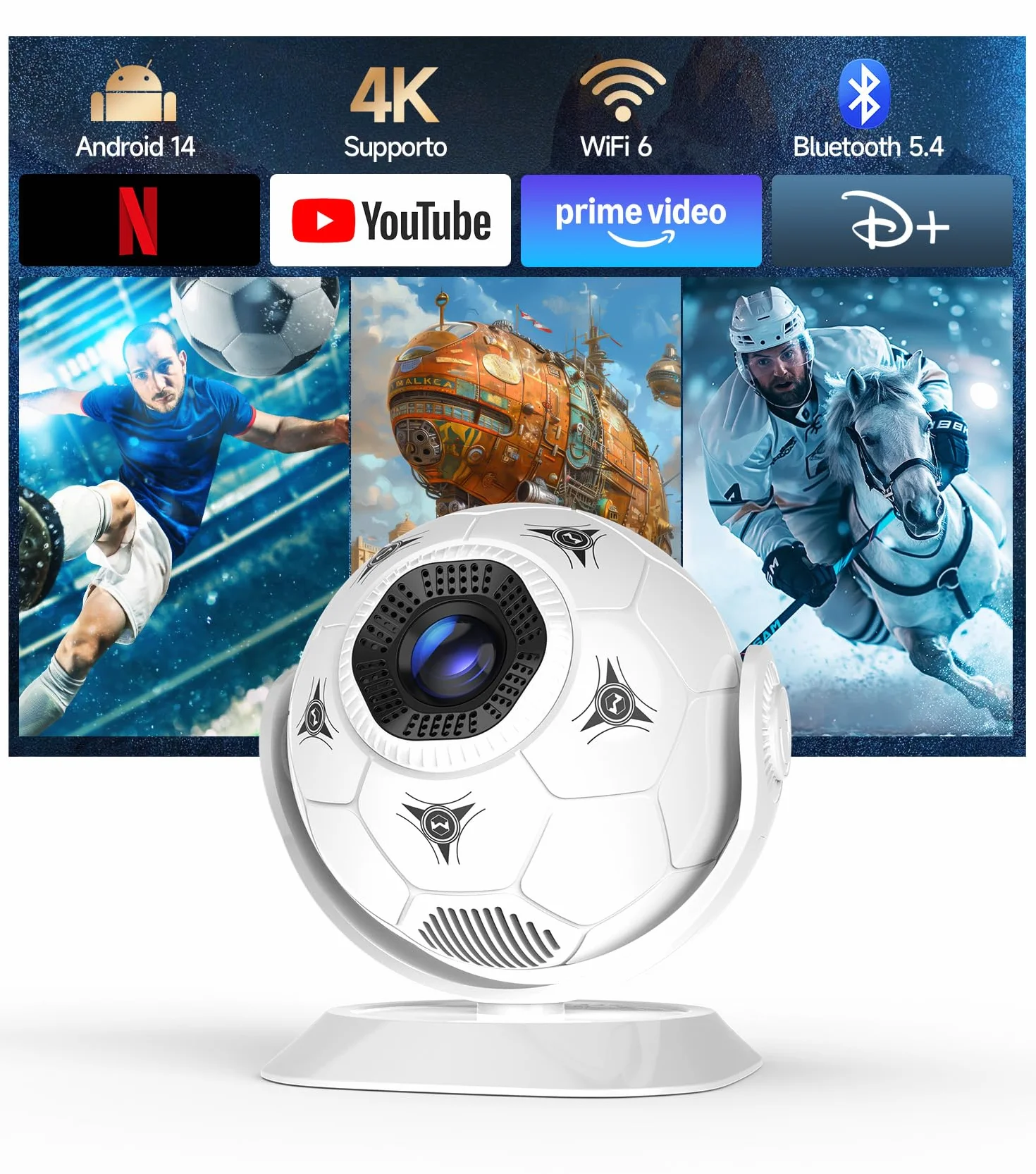 Magcubic Mini Proiettore Portatile 4K Support, Mondiali 2026 Videoproiettore per Smart TV e Telefono, WiFi 6 Bluetooth 5.4, Projector Cinema in Casa, Auto Keystone, Android 14, Rotazione 360° HY300F