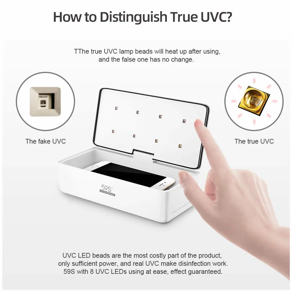 Sterilizzatore UV Professionale, 59S Sterizzatore UV Scatola LED con 8 Perline Lampada Sterilizzazione Rapida 99,9%, Adatto per Cellulari, Occhiali, Estetica, Strum S2