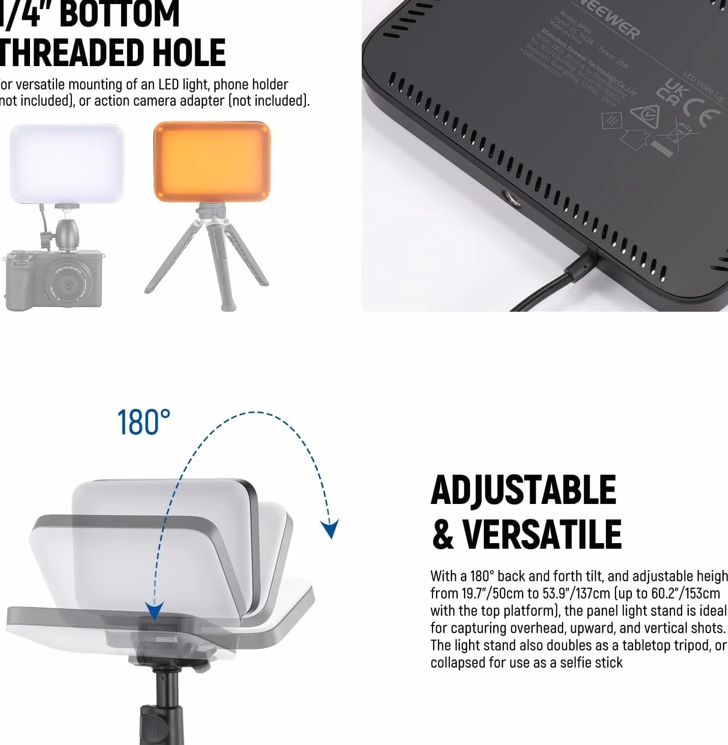 NEEWER Basic Kit di Illuminazione a Pannello Luce Foto LED, 2pz Luci da Studio Portatili Dimmerabili Bicolore con Stativi e Filtri, 3200K~5600K CRI95 750lux per Fotografia Video Streaming Live, BP66