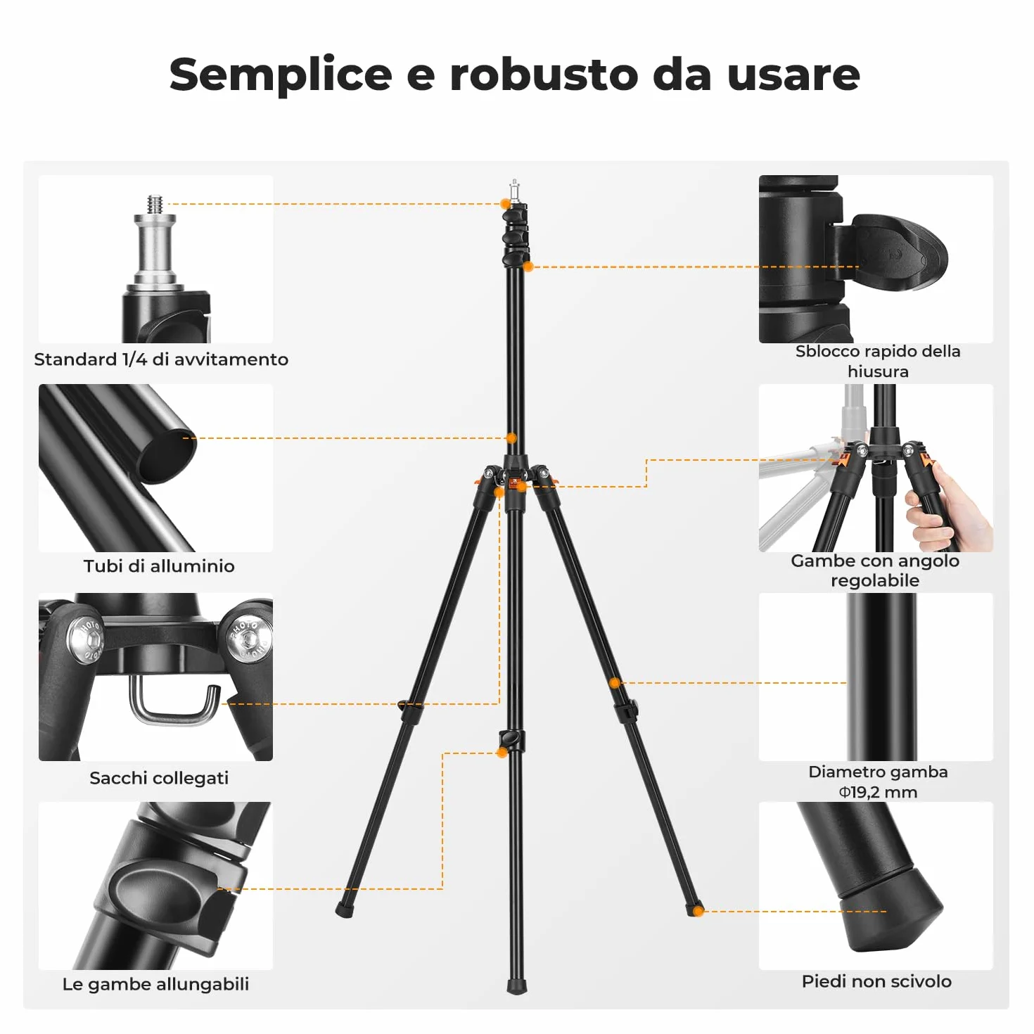 K&F CONCEPT 2m Fotografia Luce Treppiede, Reversibile Lampada In Alu Treppiede Regolabile, Treppied Cellulare Con 1/4 "Vite E Treppied Borsa per Fotocamera Stroboscopica,5kg Carico
