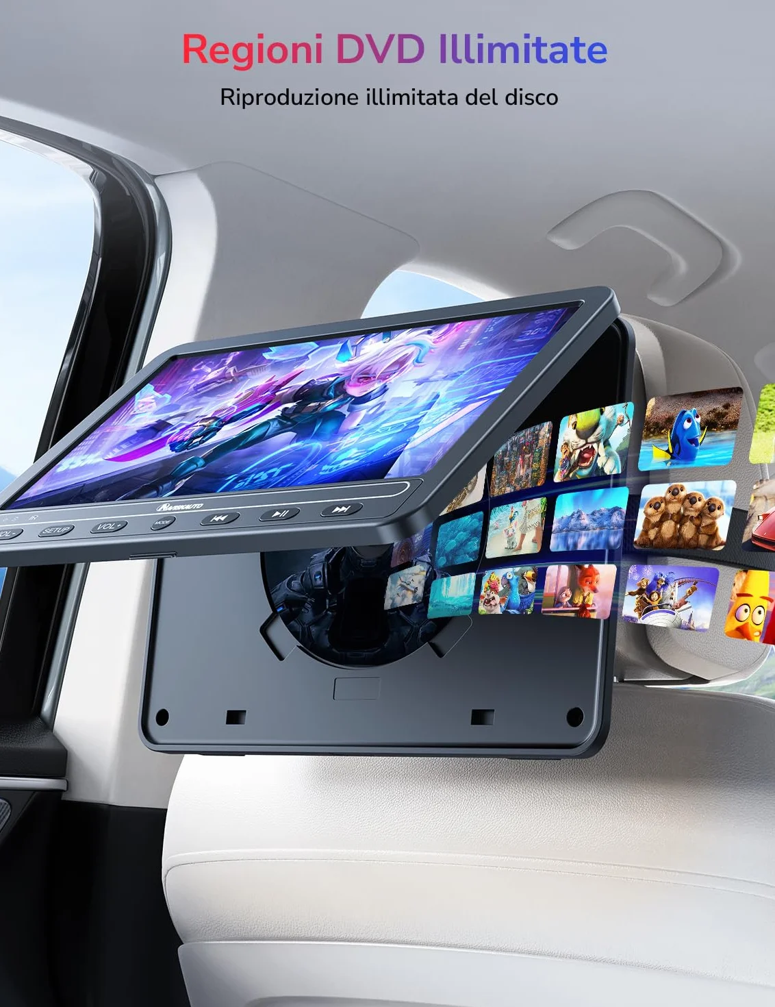 GOnavidio 10.5 Doppio Lettore DVD Portatile per Auto con Batteria Ricaricabile, Supporta HDMI, Autonomia da 5 Ore, USB/TF/AV IN/OUT/Regione Libera,18 Mesi di Garanzia