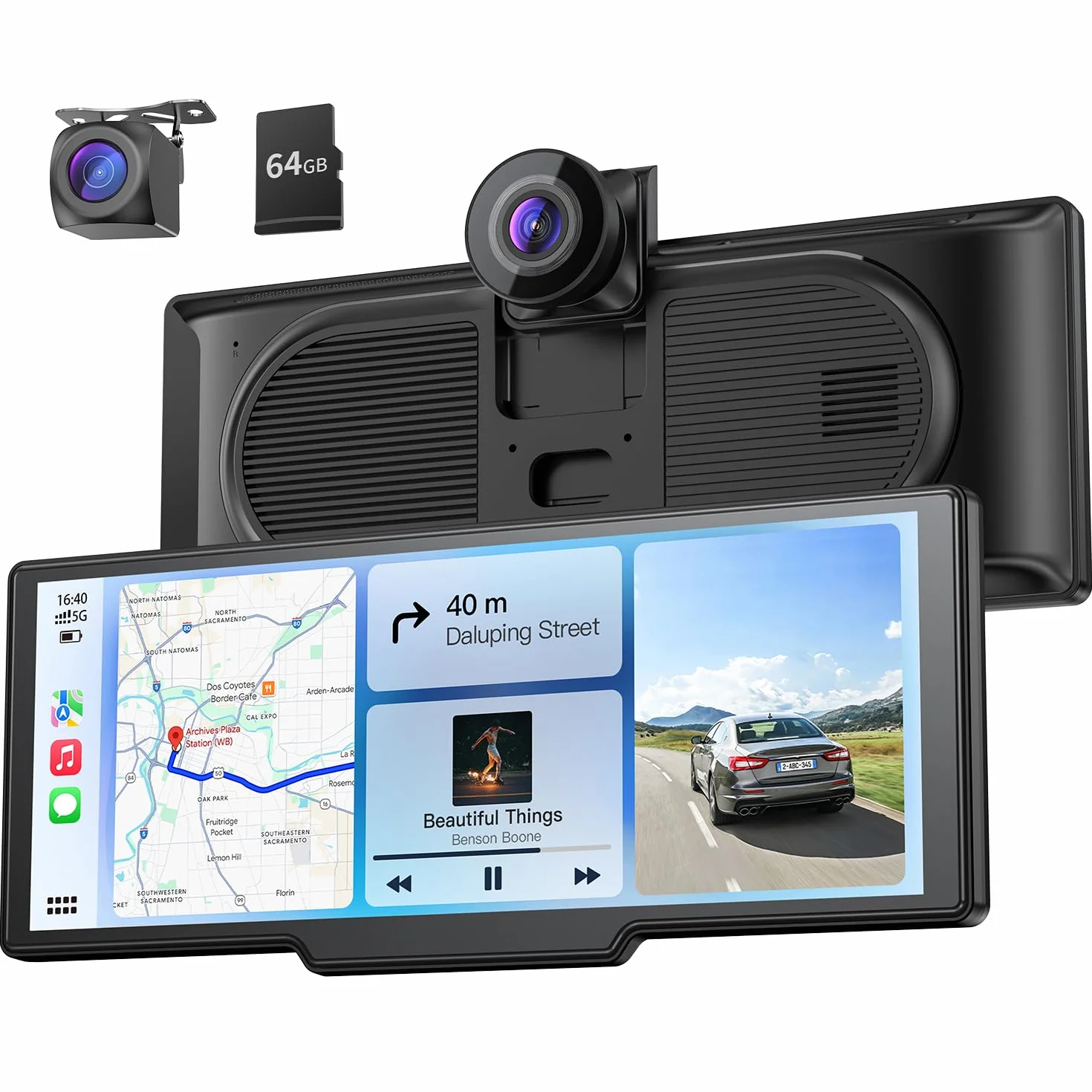Schermo Auto Portatile 9,26" Wireless con Dash Cam Frontale 4K e Posteriore HD, Apple CarPlay, Android Auto, OTA, Mirror Link, Bluetooth 5.0, Controllo Vocale, GPS, FM