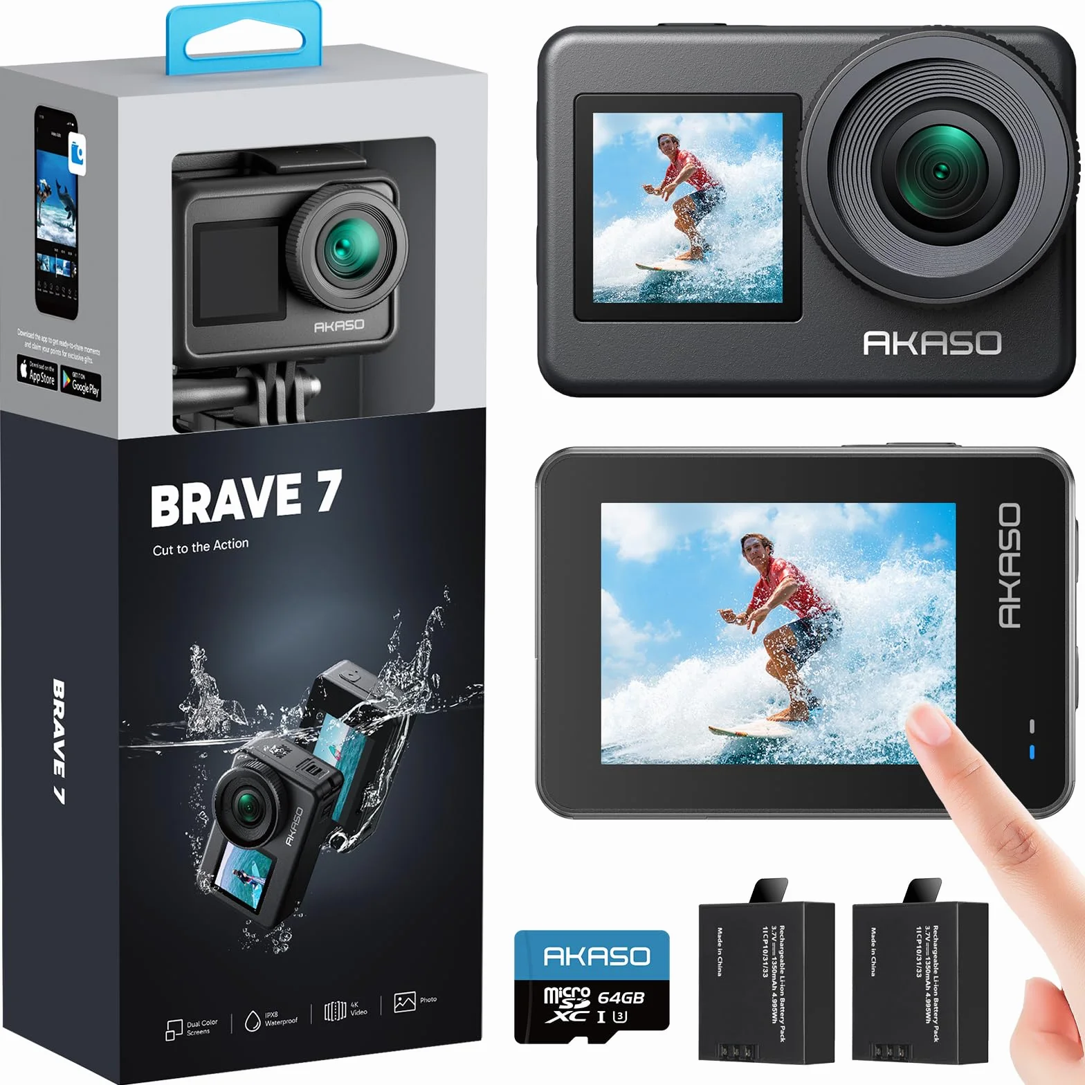 AKASO Brave 7 Action Cam con Scheda di Memoria MicroSDXC U3 da 64GB