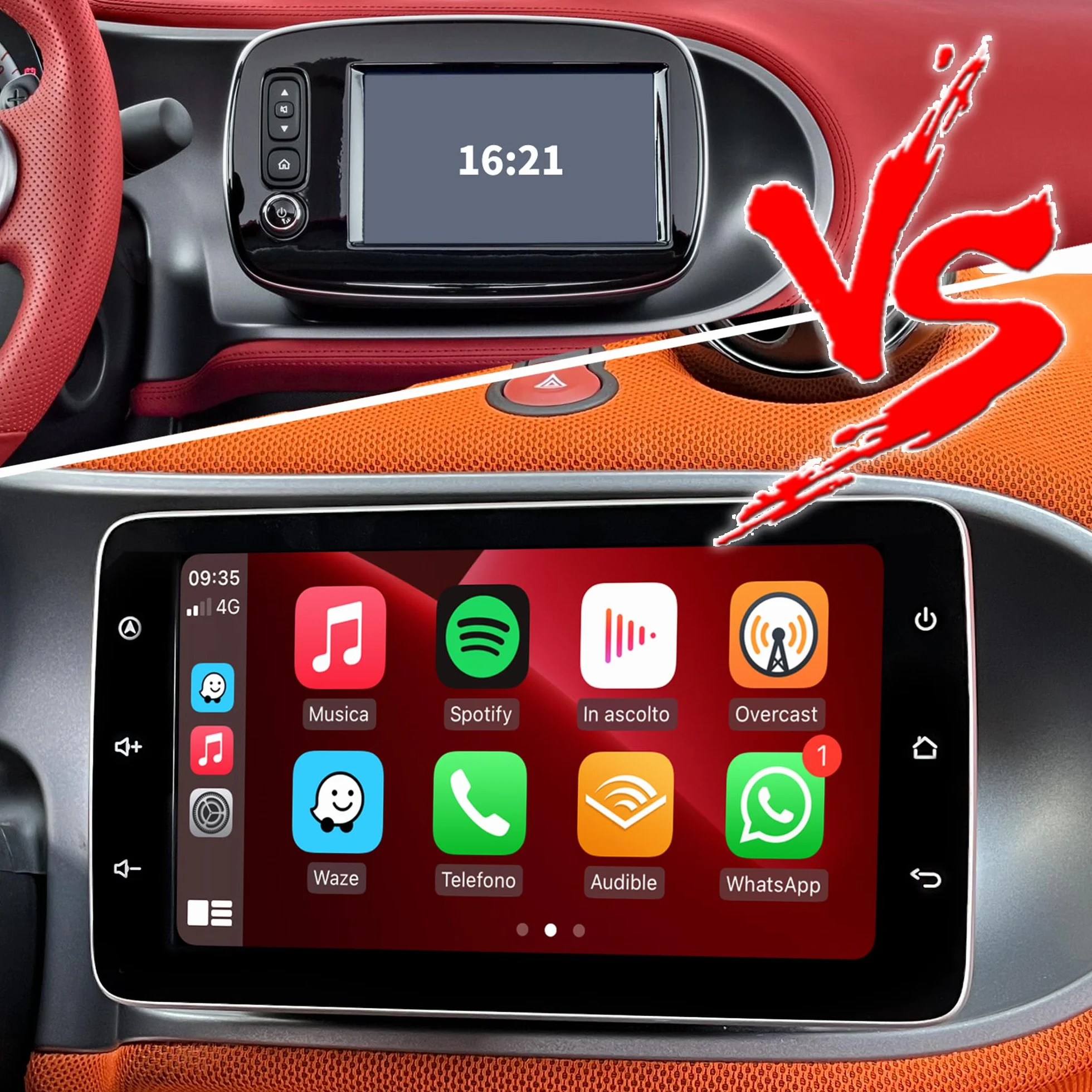 Per Smart Fortwo Forfour 453 (2015-2019) CarPlay Radio Dash Kit 9 pollici Touch Screen Aggiornamento Android Auto Full Screen Netflix Spotify Android 13 Navigazione GPS Supporta telecamere di backup
