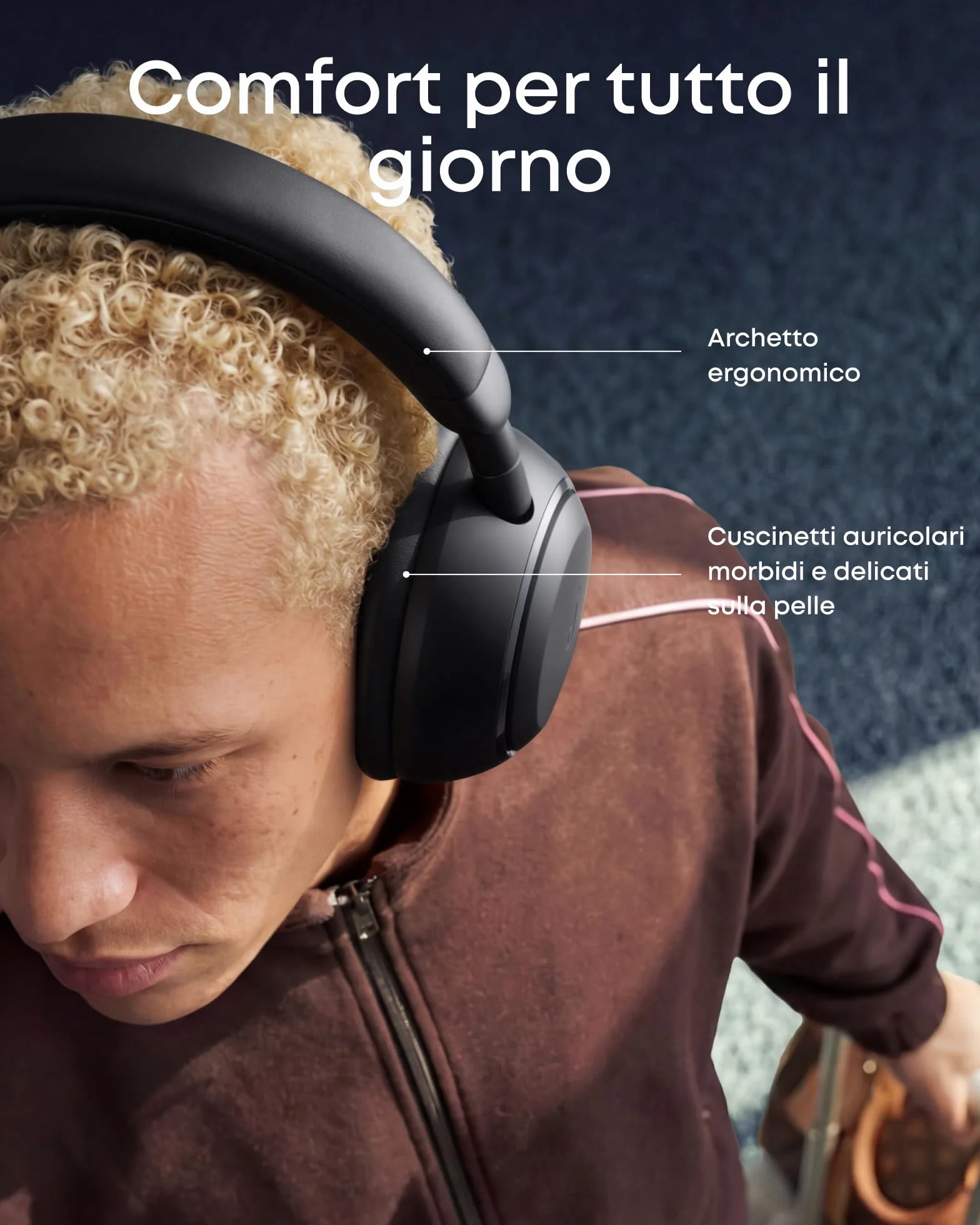 Soundcore Space 2 di Anker, Cuffie con cancellazione attiva del rumore, vestibilità comoda, 50 ore, audio wireless HD LDAC, 2 connessioni, chiamate nitide, BT 6.1, modalità Nap, rilevamento usura