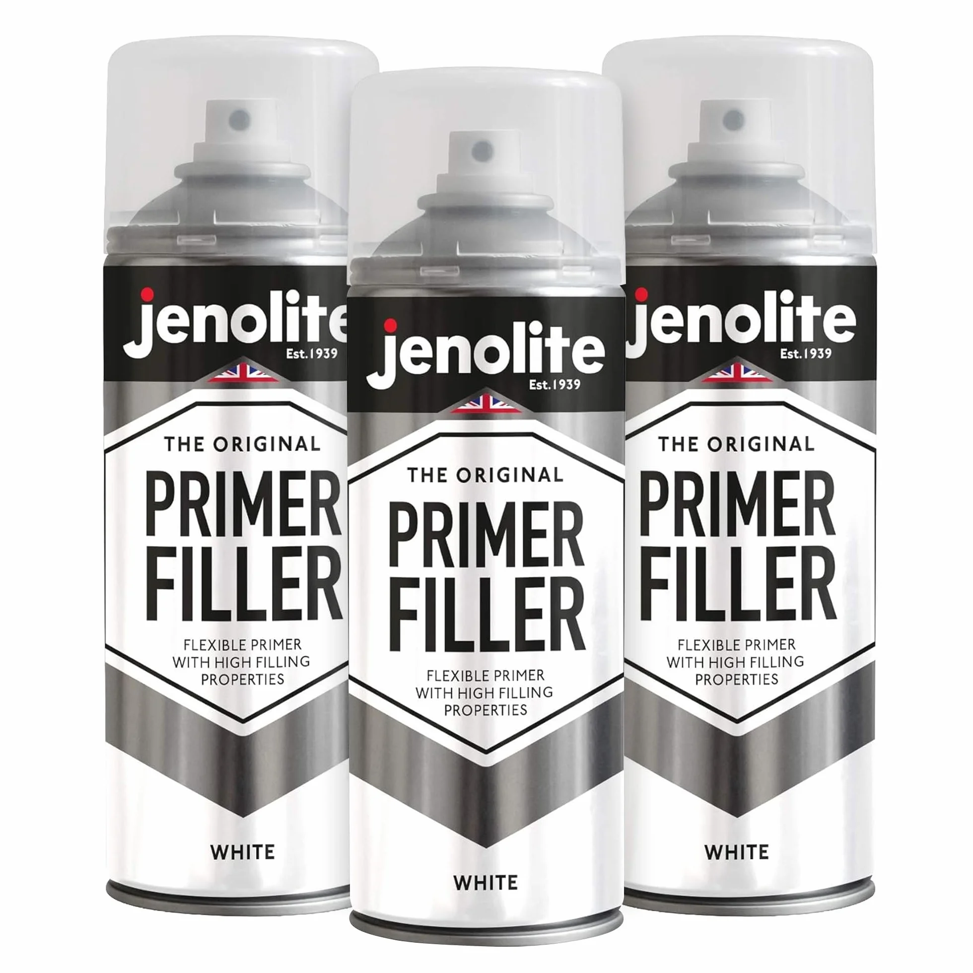 JENOLITE Primer Filler vernice spray | Bianco | Vernice primer multi-superficie ad alto riempimento | Riempie piccole ammaccature e graffi | Perfetto per carrozzeria, modelli di stampanti 3D e altro |