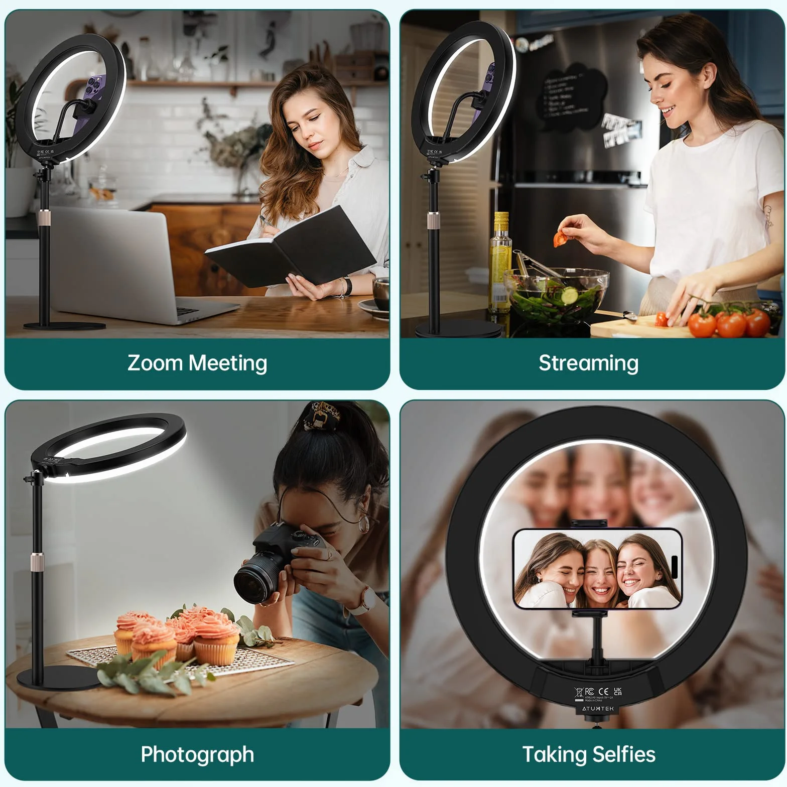Atumtek Luce Anulare LED per Computer Portatile, 10" Ring Light Dimmerabile per Desktop, 3 Modalità di Illuminazione per Videoconferenza, Chiamata con Zoom, Diretta Streaming, Trucco, TikTok, Vlog