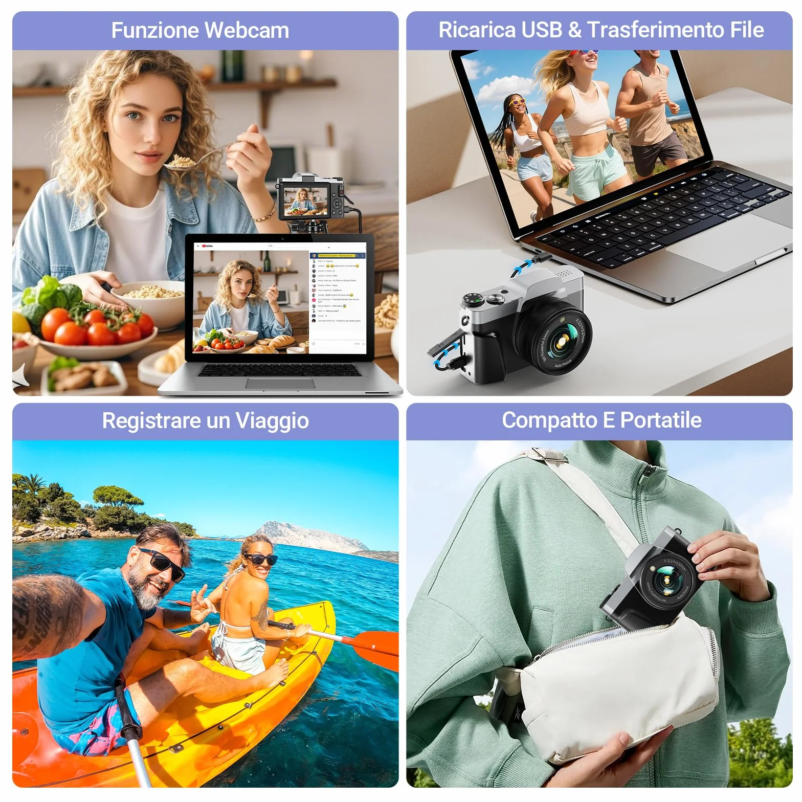Fotocamera Digitale WiFi 4K 64MP Macchina Fotografica Digitale Compatta con Schermo Ribaltabile 3” 180°, Autofocus, Zoom Digitale 16X, Flash, 2 Batterie e Scheda 32GB per Vlogging e Fotografia