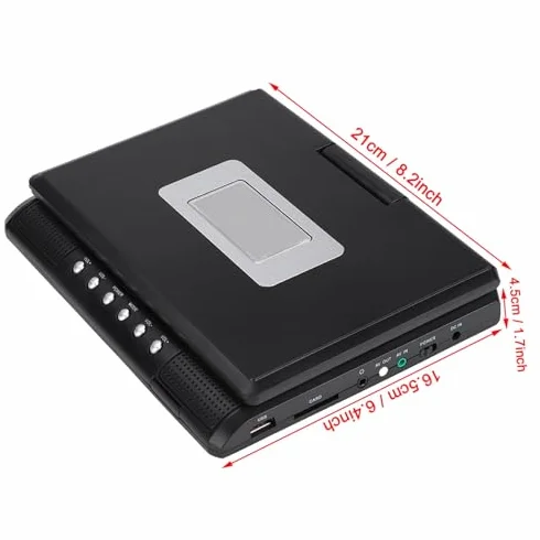 Lettore DVD Portatile da 7 Pollici con Schermo Girevole, Batteria Ricaricabile, Caricabatteria per Auto, Gamepad, Supporta più Formati e Funzione TV (Spina UE)