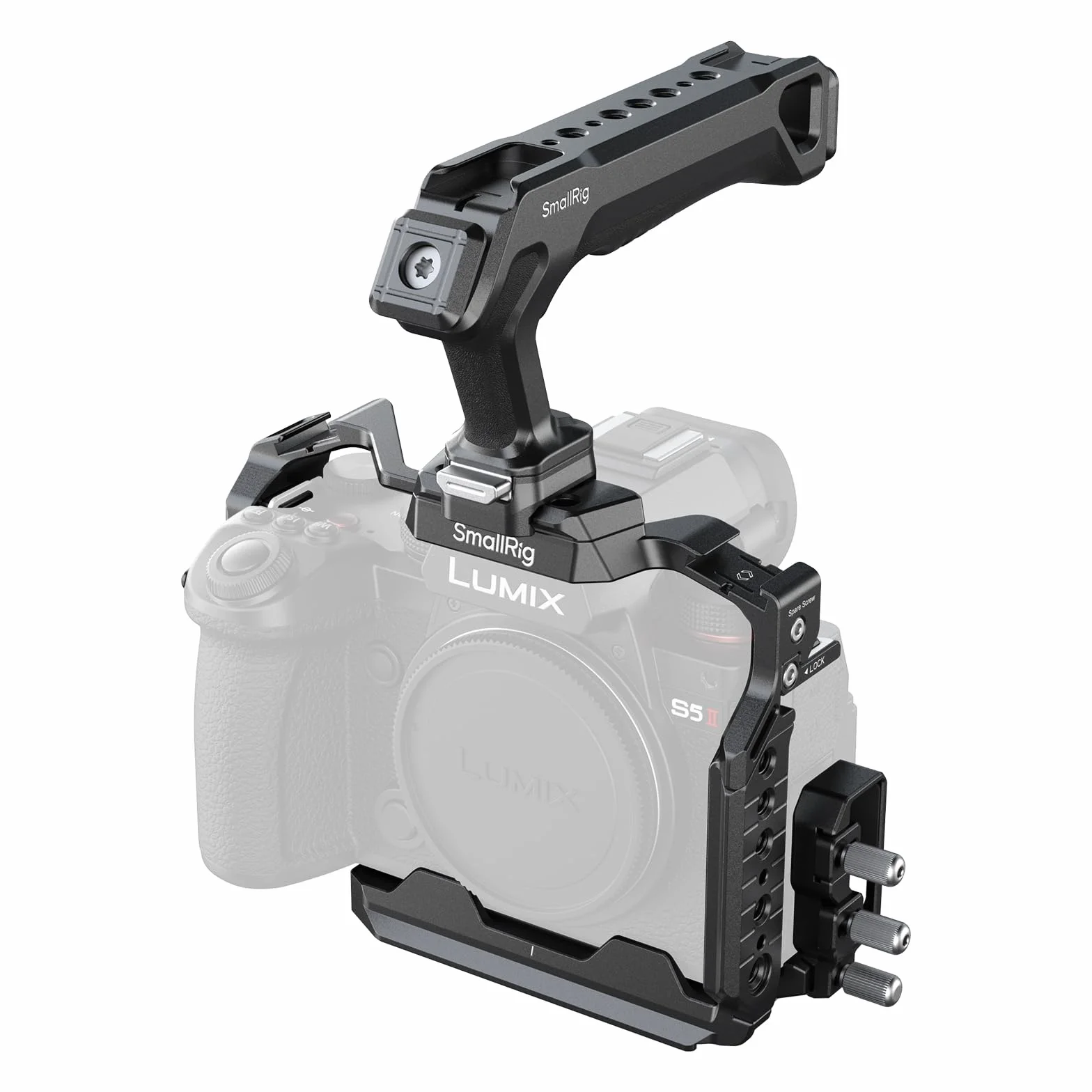 SmallRig Kit gabbia per Panasonic G9 II / S5 II / S5 IIX con maniglia superiore NATO, morsetto per cavi HDMI/USB-C, piastra a sgancio rapido integrata per Arca, fori filettati da 1/4''-20 - 5752