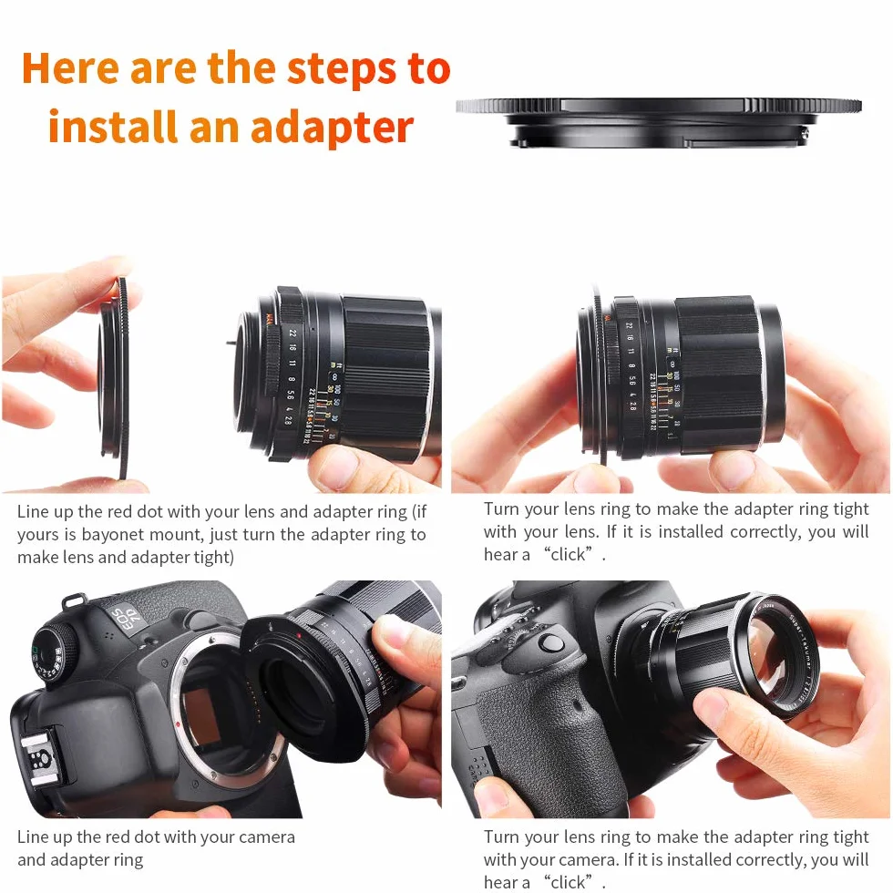 K&F CONCEPT Anello Adattatore per Obiettivo M42-EOS Adatto per Obiettivi M42 su Anelli Adattatore per Obiettivo Fotocamera Compatibile con Canon EOS DSLR