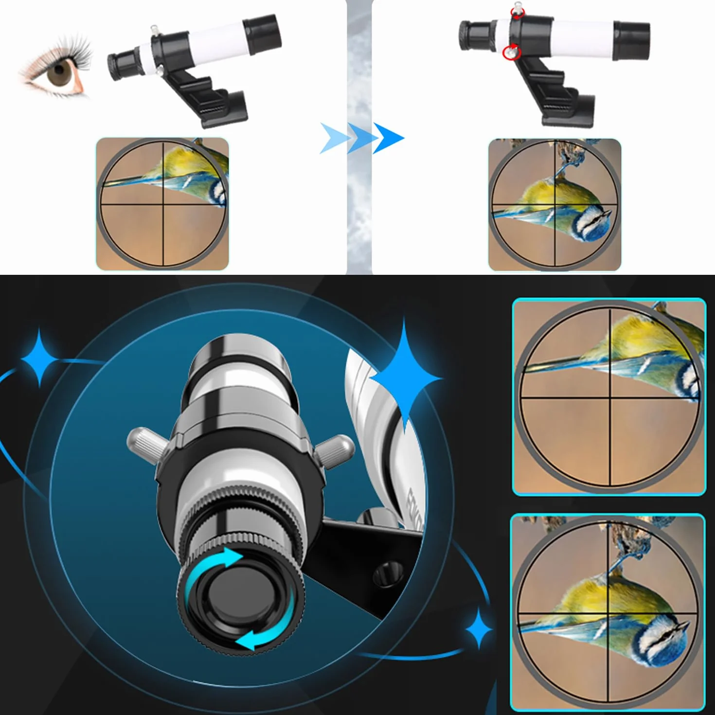 Telescopio, Astronomia Telescopio Professionale 70/400mm per Principianti con Cannocchiale 5 x 24 e Treppiede, Refrattori Telescopi per Bambini Adulti, per Luna Pianeta Guarda(Nero)