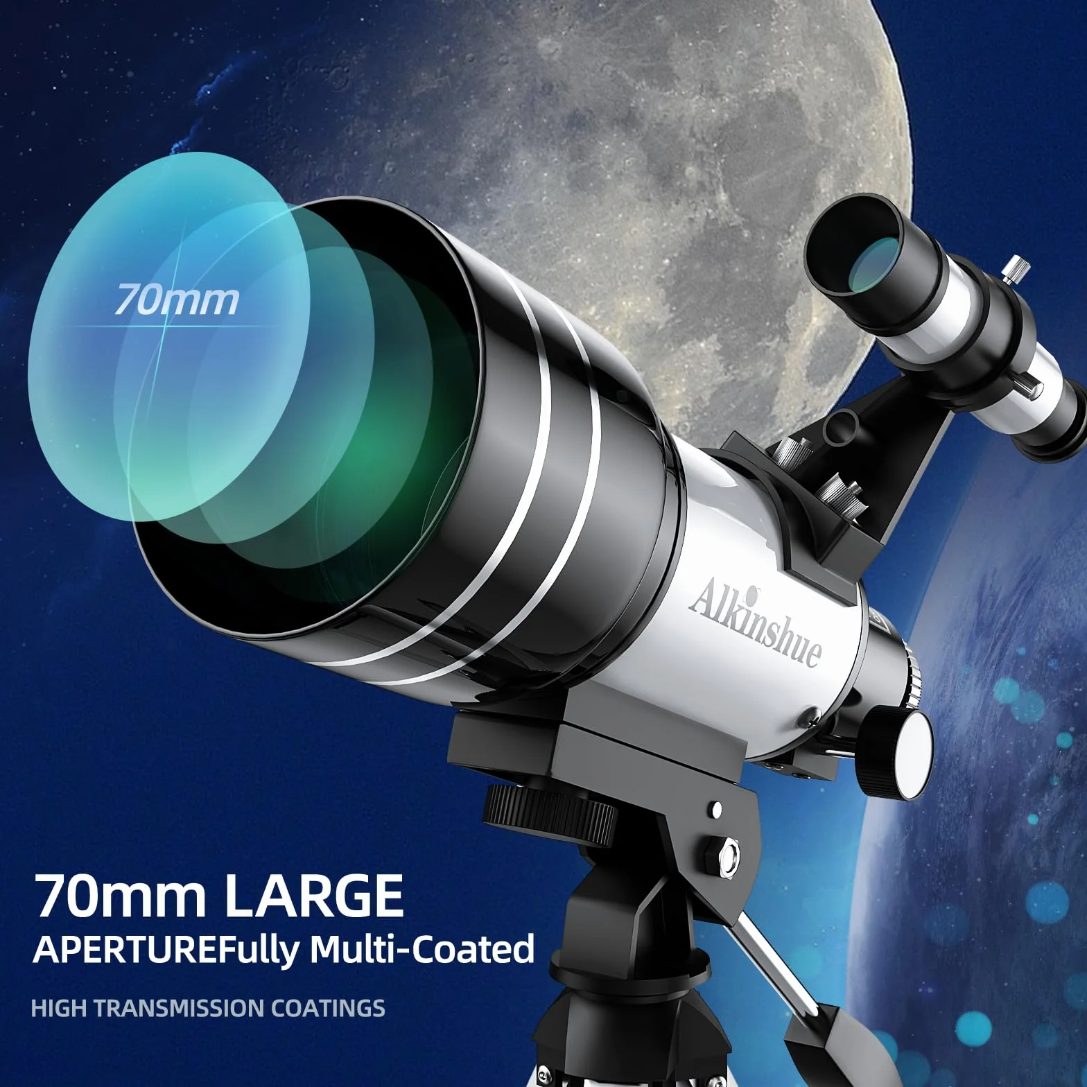 Telescopio refractor de 70 mm de apertura de 400 mm para principiantes de astronomía, telescopio refractario de alta potencia con trípode, revestimiento múltiple