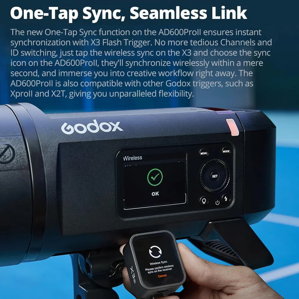 Godox AD600ProII AD600 Pro 600 Ws Flash per esterni, sistema X 2.4 G, TTL GN87 HSS 1/8000s, 40 W Bi-Color 2800K-6000K, 0.01s~0.9s tempo di riciclaggio, 2600mAh Batteria al litio AD600PRO