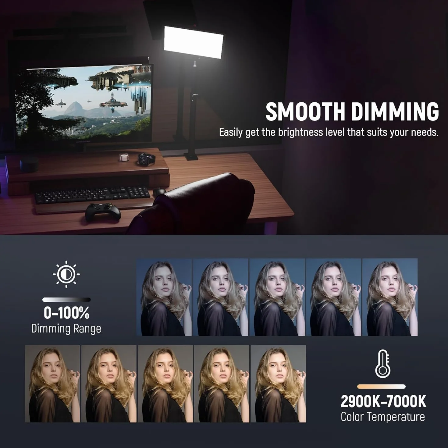 NEEWER 25W 12,9" Key Light Streaming con Supporto Tavolo/Remoto 2.4G/Trasmettitore USB Controllo APP PC/Mac 2300Lx/0,5m 2900-7000K CRI98+ Pannello Luce Video Dimmerabile per Webcam Laptop Zoom,GL25B
