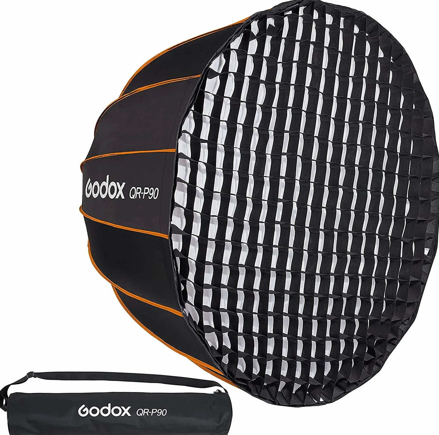 GODOX QR-P90 Softbox Parabolico con Sgancio Rapido 90cm,Griglia a Nido d'ape per Flash da Studio con Attacco Bowens,Flash da Studio,Diffusore ad Ombrello