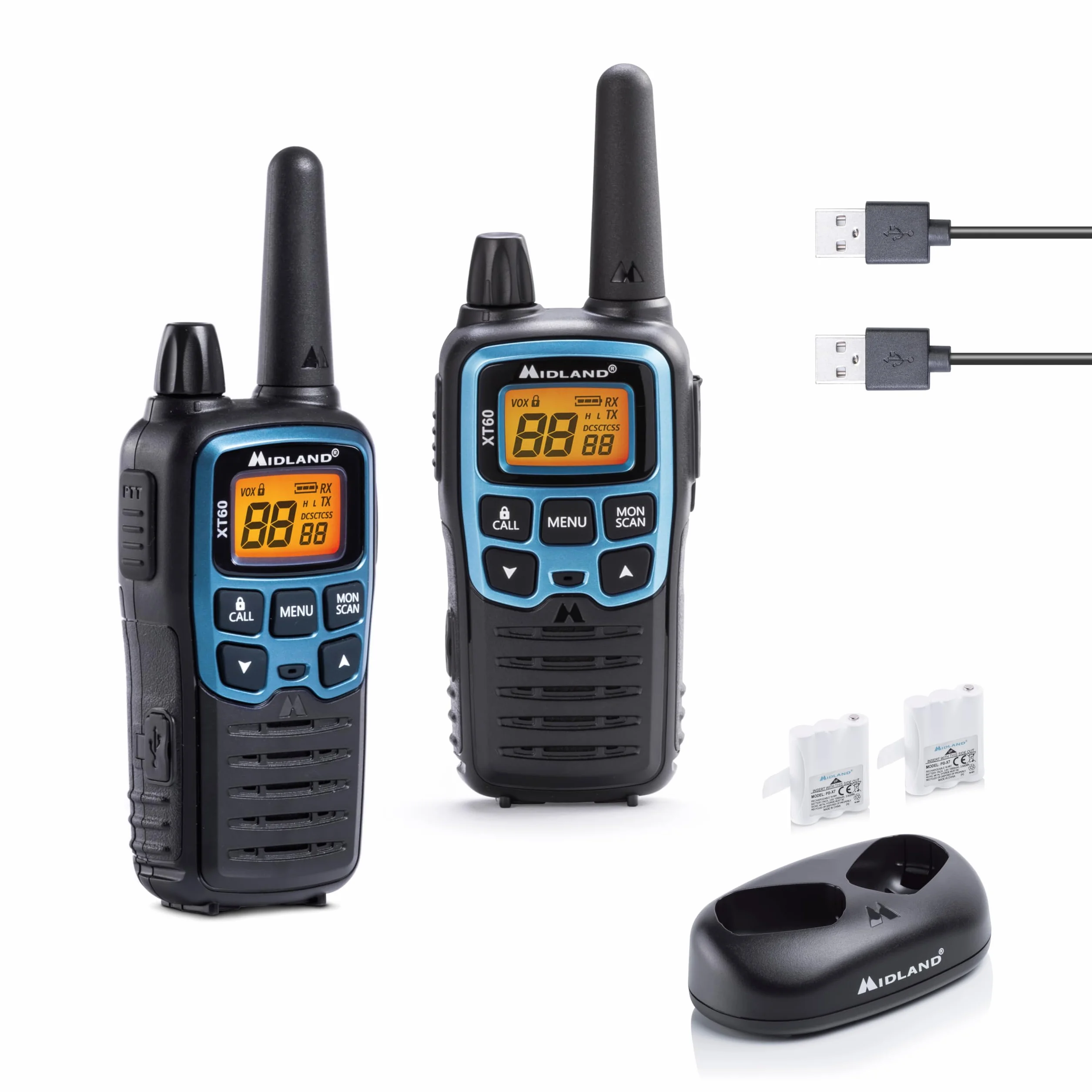 Midland - Walkie Talkie XT60, Ricetrasmittenti Professionali Dual Band, 93 Canali - 69 Canali LPD/24 PMR446 Senza Licenza, 38 CTCSS/83 DCS, Copertura 10Km, Ricarica Rapida, Autonomia 12H e Accessori