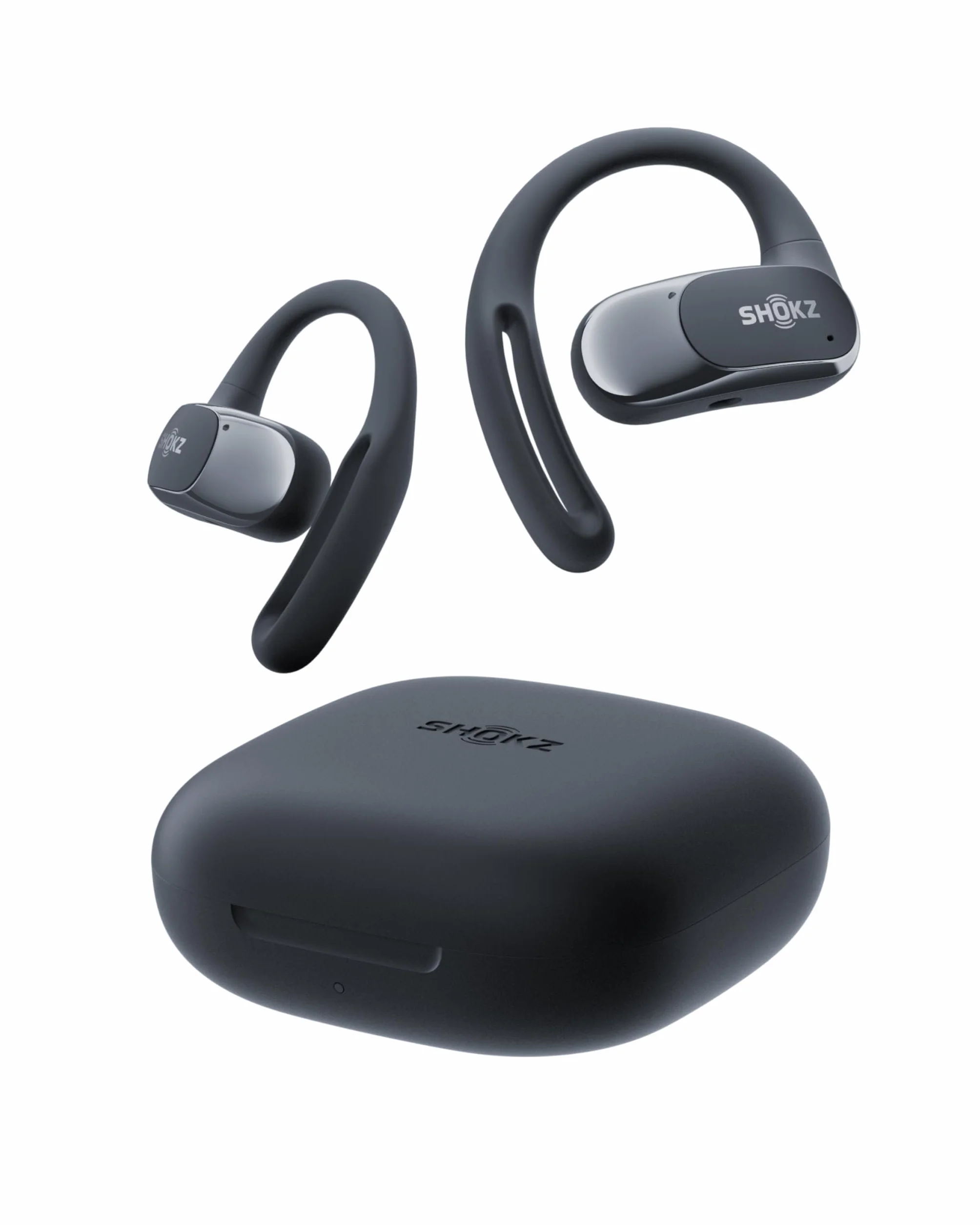 SHOKZ Cuffie Open-Ear OpenFit Air, auricolari Bluetooth wireless con microfono, con gancio auricolare Air, ricarica rapida, 28 ore di riproduzione, resistenza all'acqua IP54 per l'allenamento, Nero