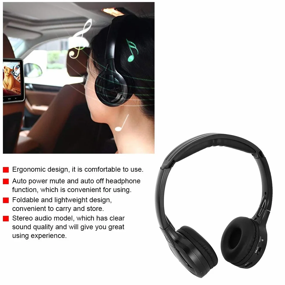 Cuffie Wireless a Infrarossi Stereo 2 Canali per Auto con Supporto DVD per Viaggi e Intrattenimento