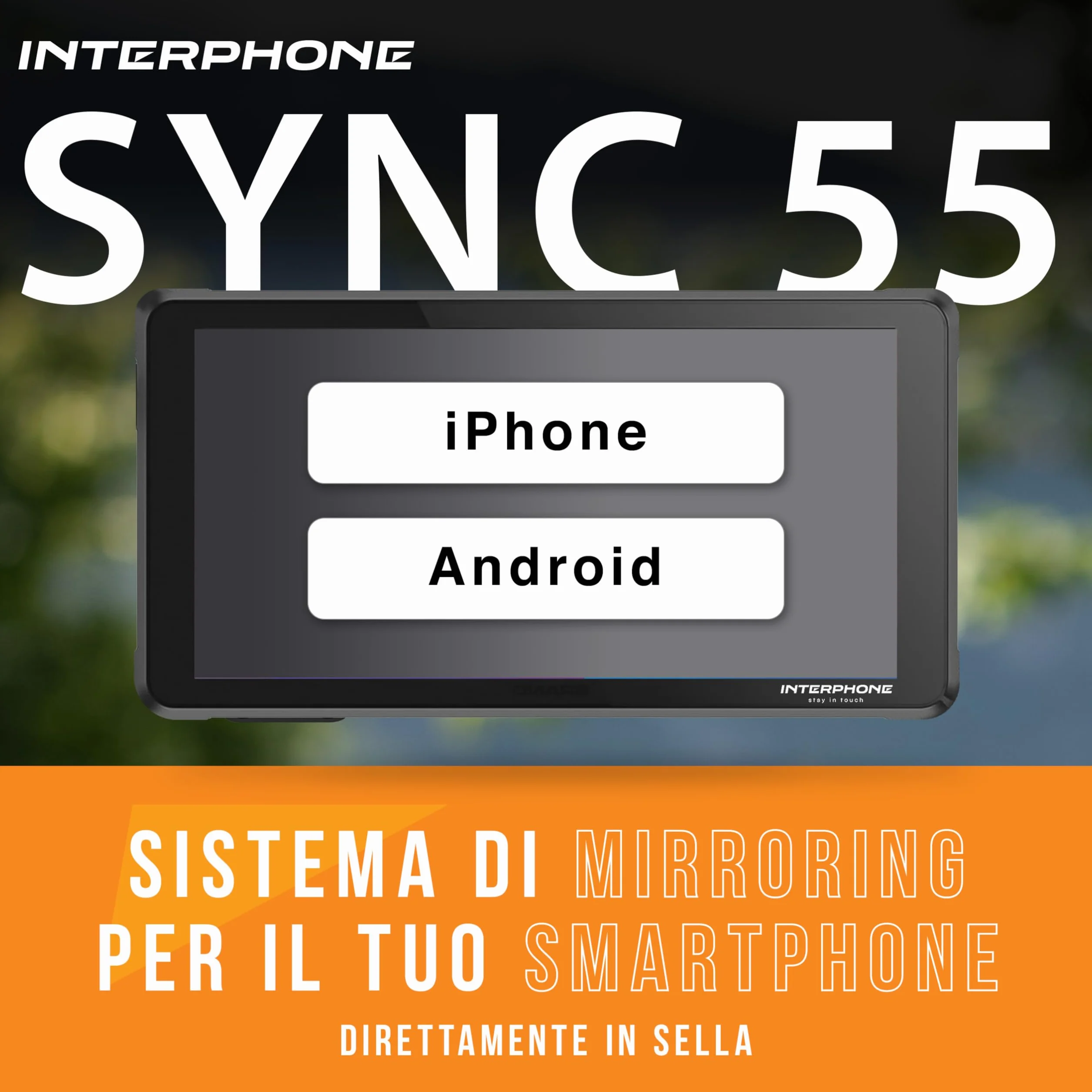 INTERPHONE Ridesync SYNC55 Display Moto, Schermo moto Wi-Fi e Bluetooth da 5,5" per il mirroring dello smartphone, Compatibile con supporti QUIKLOX e impermeabile IP66
