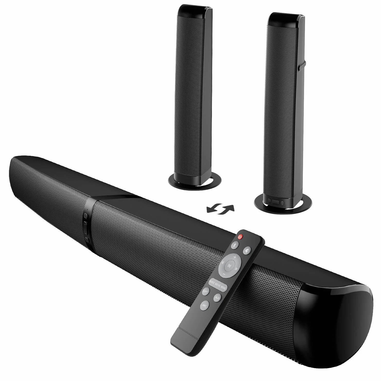 GarageRock Soundbar per Smart TV, versione aggiornata 2026 da 90 W, altoparlante TV con Bluetooth 5.3, ARC/ottico/AUX, design 2 in 1 staccabile, sistema home theater per TV/PC/proiettori