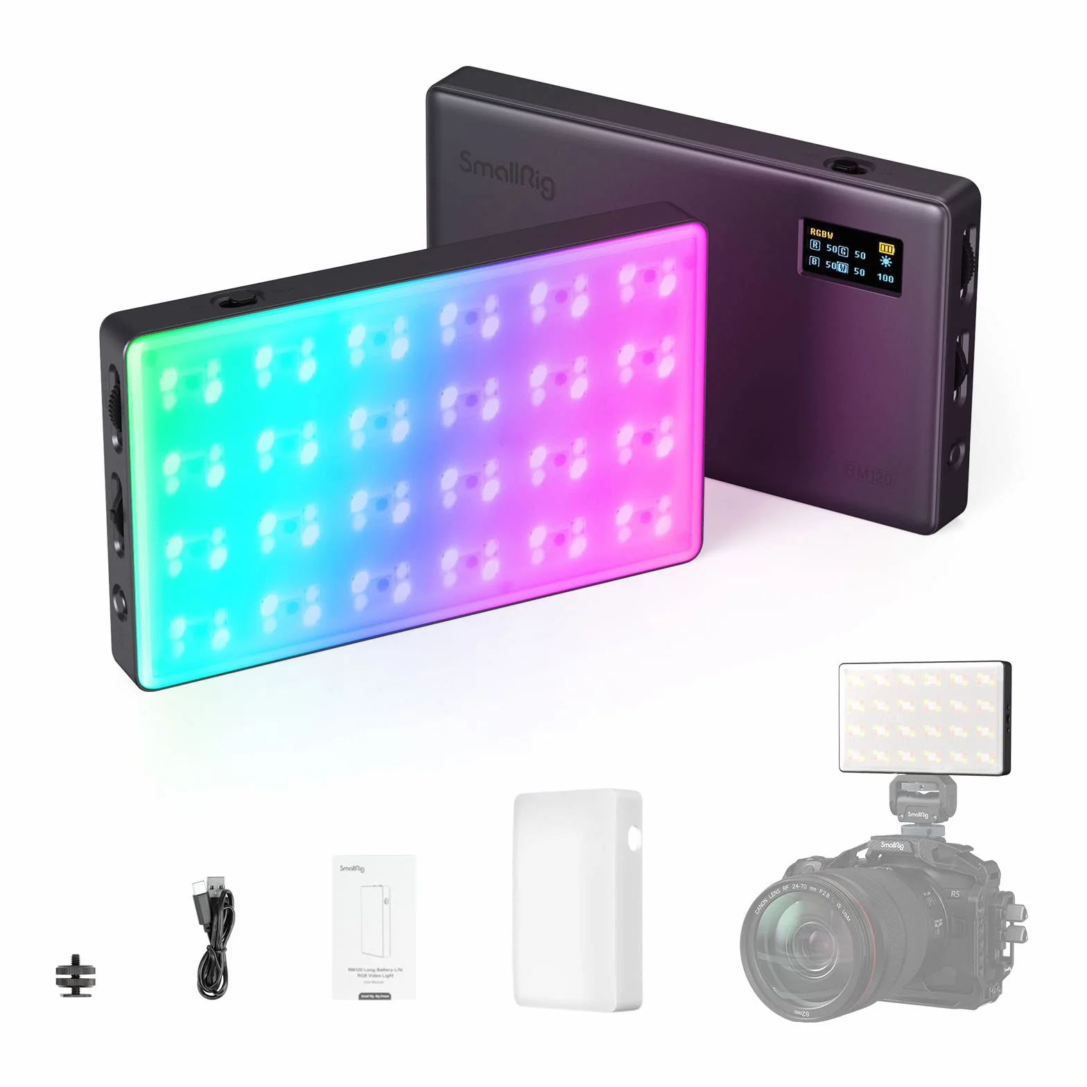 SMALLRIG RGB Video Light, RM120 Portatile On Camera Light, 5000mAh 2500K-8500K CRI 98+, Illuminazione per videoconferenza professionale Full Color LED Light Panel per Vlog, Photography - 3808
