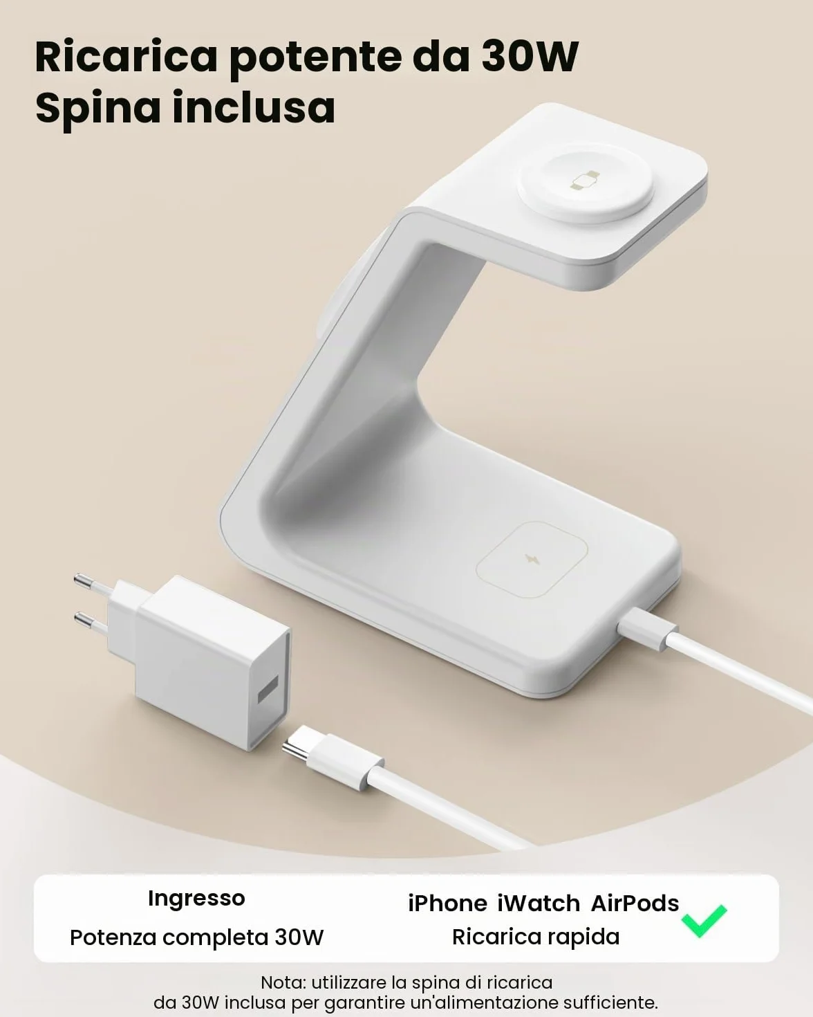 GEEKERA Certificato Stazione Ricarica per Apple, Caricatore Wireless Rapido 15W compatibile con Mag-Safe per iPhone Air/17-12, Stand Ricarica per Apple Watch, Base Carica per AirPods, Bianco e Grigio